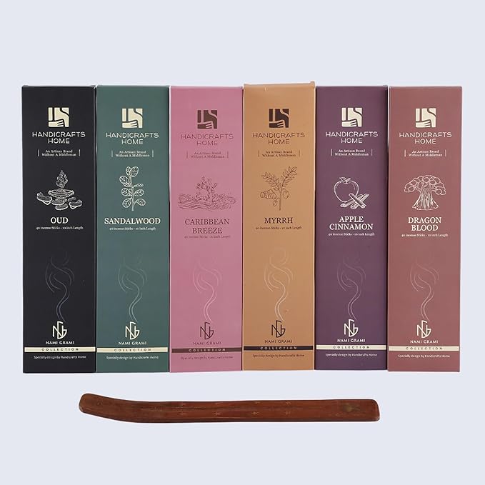 Handicrafts Home Incense Sticks Variety Pack of 6 – 240 Natural, Long-Burning Sticks with Holder