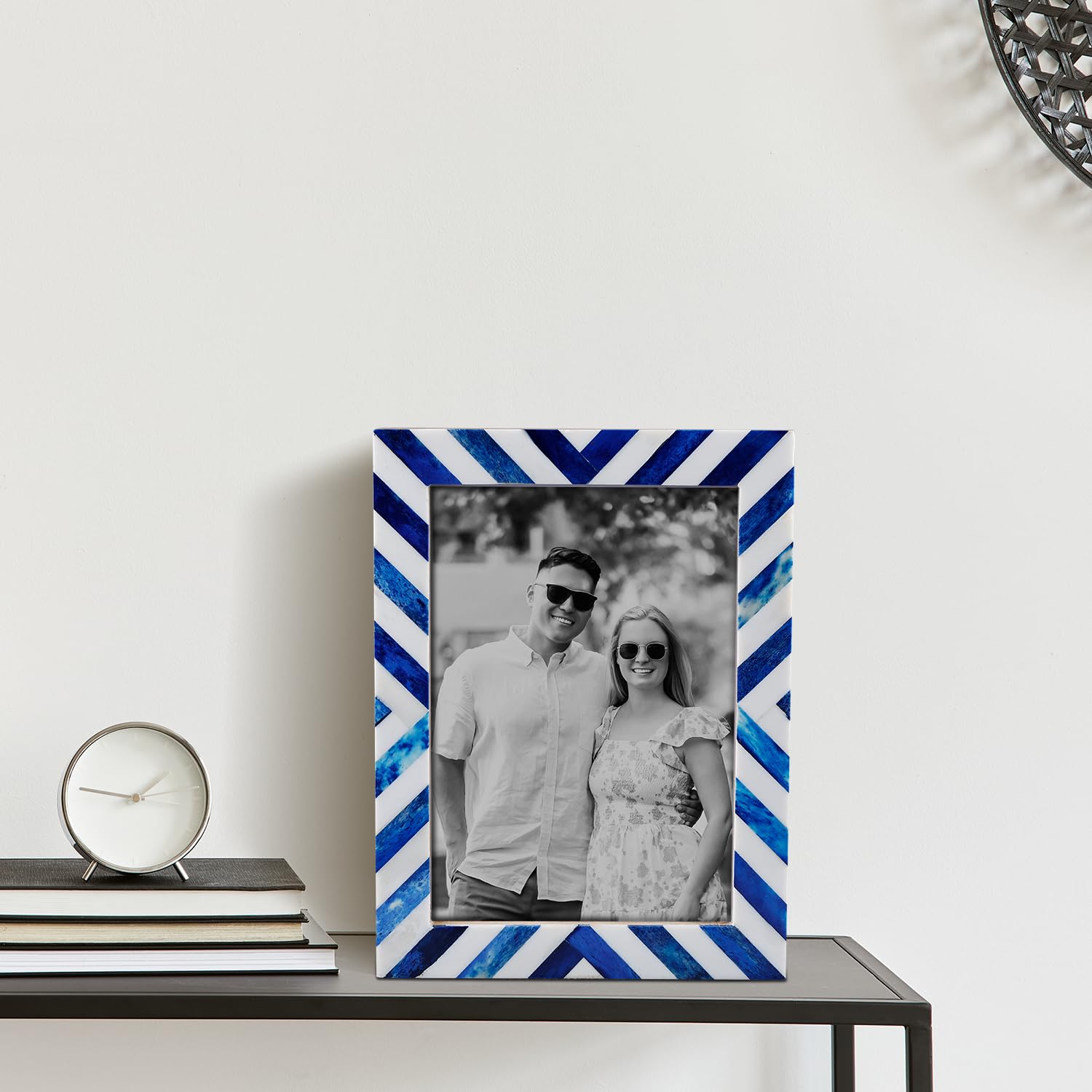Picture Frames Chevron Pattern Bone Inlay Collection in 29 Sizes, Blue