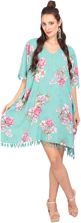 Women Short Kaftans Summer Holiday Caftan Dress Sea Green, One Size