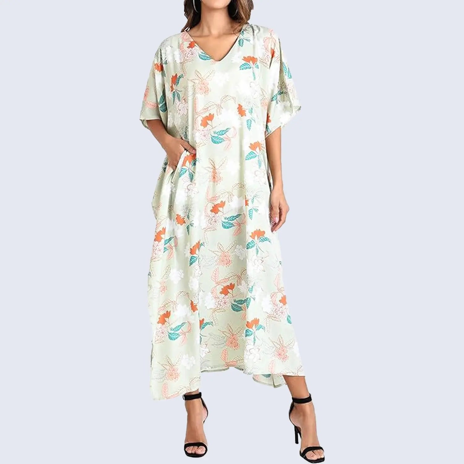 Women Long Kaftans Summer Holiday Caftan Dress Green S-3XL