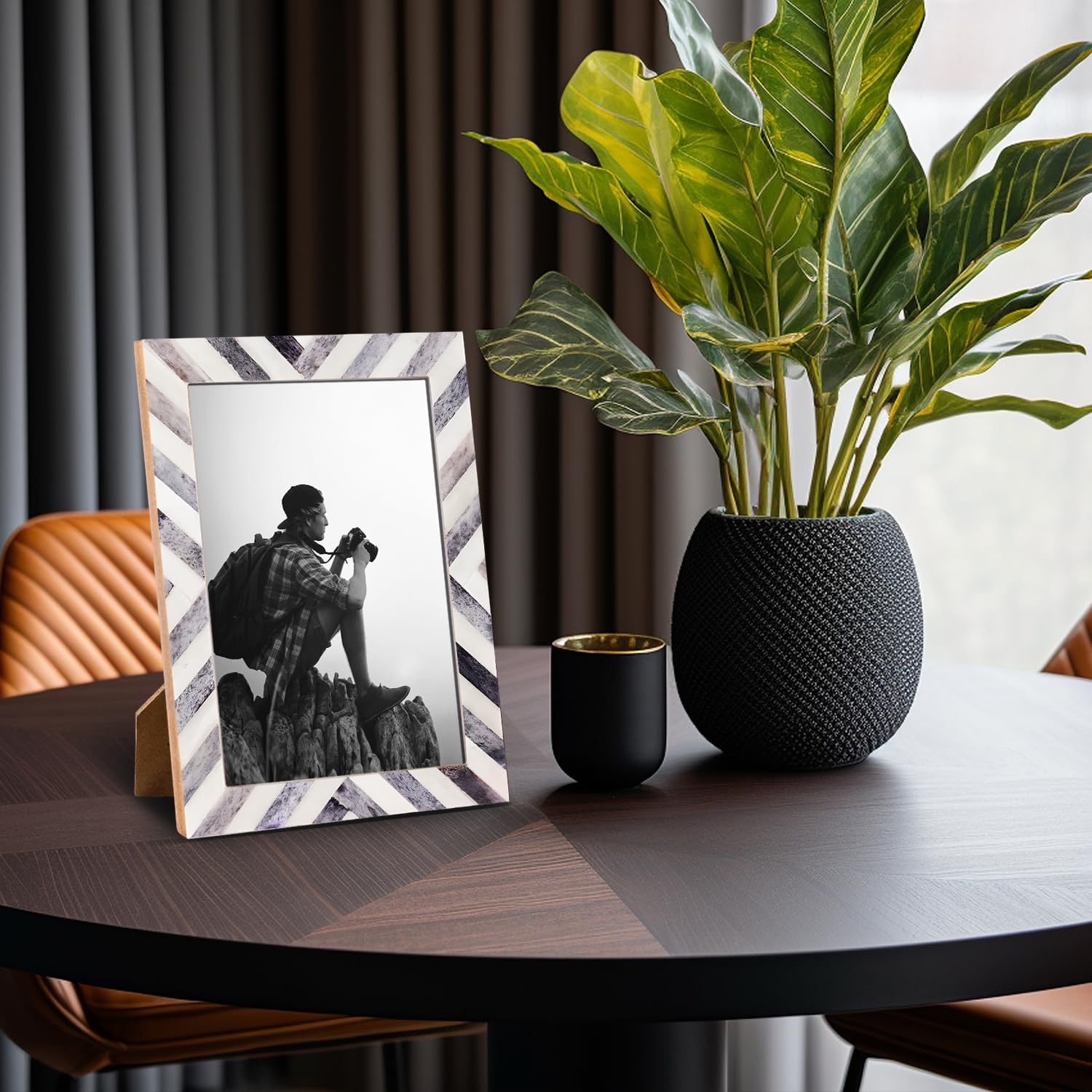 Picture Frame Chevron Pattern Collection Bone Inlay Grey – 3 Sizes