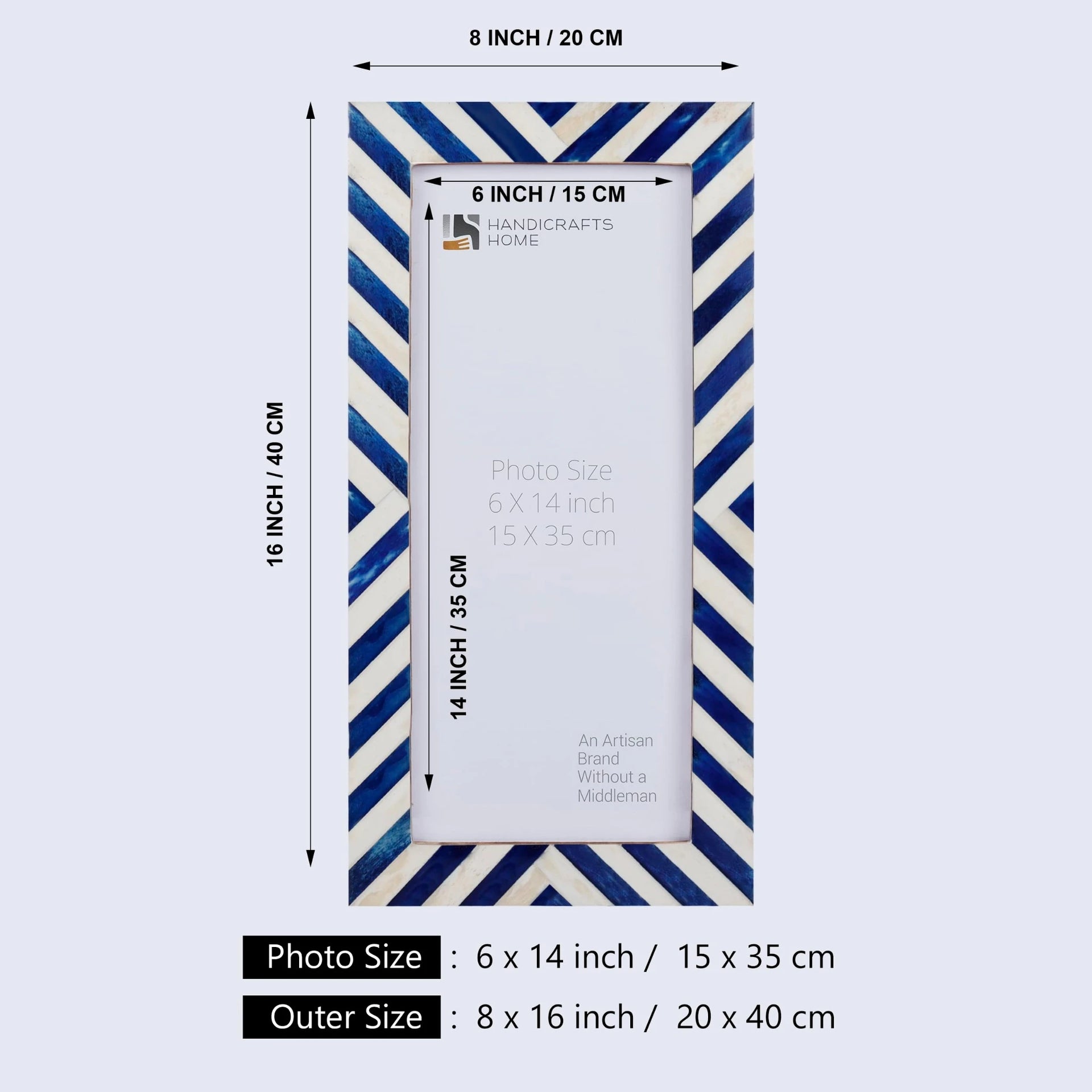 Poster Frame Chevron Collection Bone Inlay, Blue, 2 Sizes