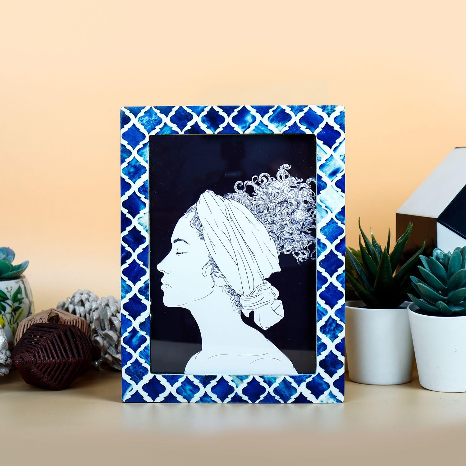 Picture Frames Moroccan Pattern Bone & Resin Inlay Collection in 27 Sizes, Blue