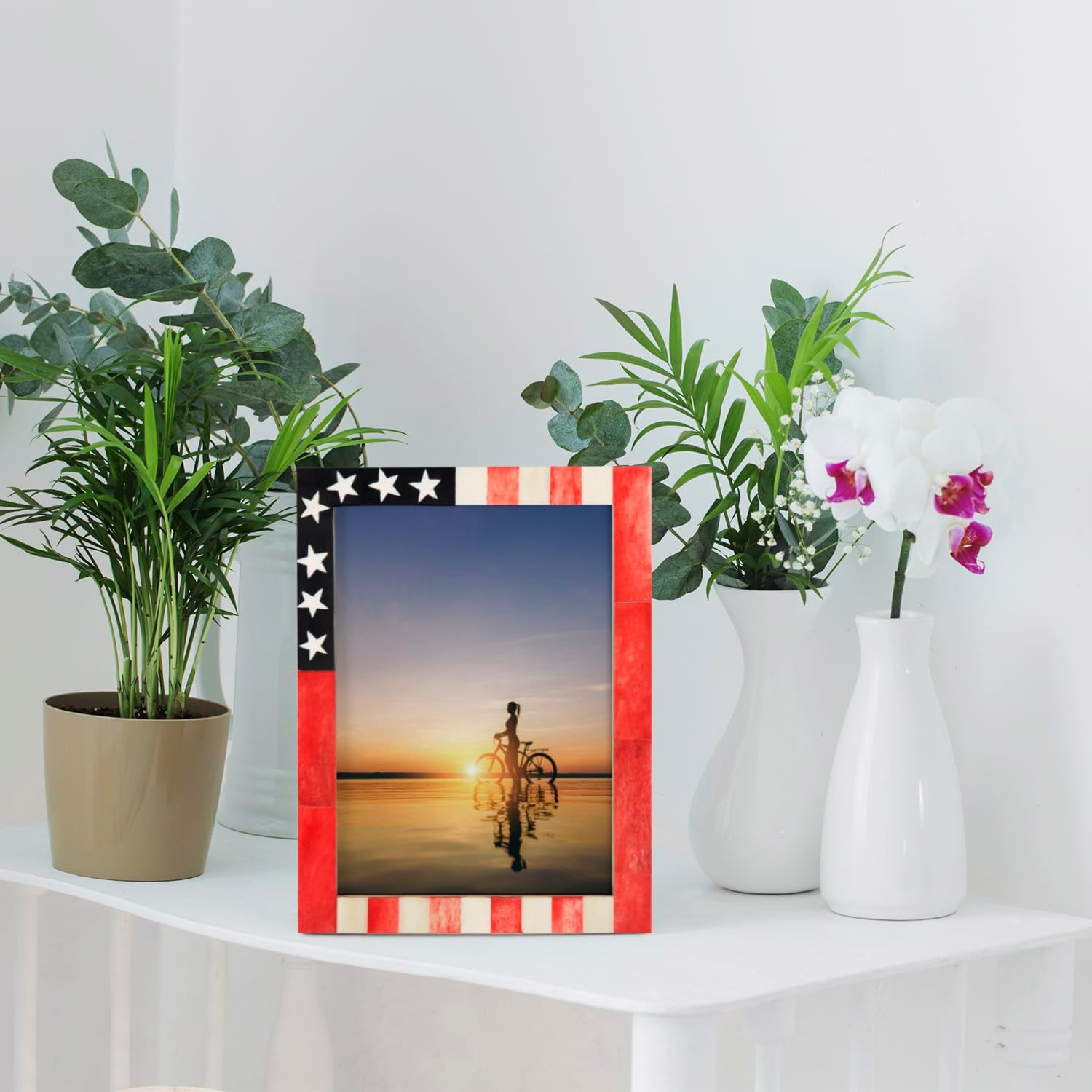 Picture Frame USA American Flag Pattern Bone & Resin Inlay Collection in 27 Sizes