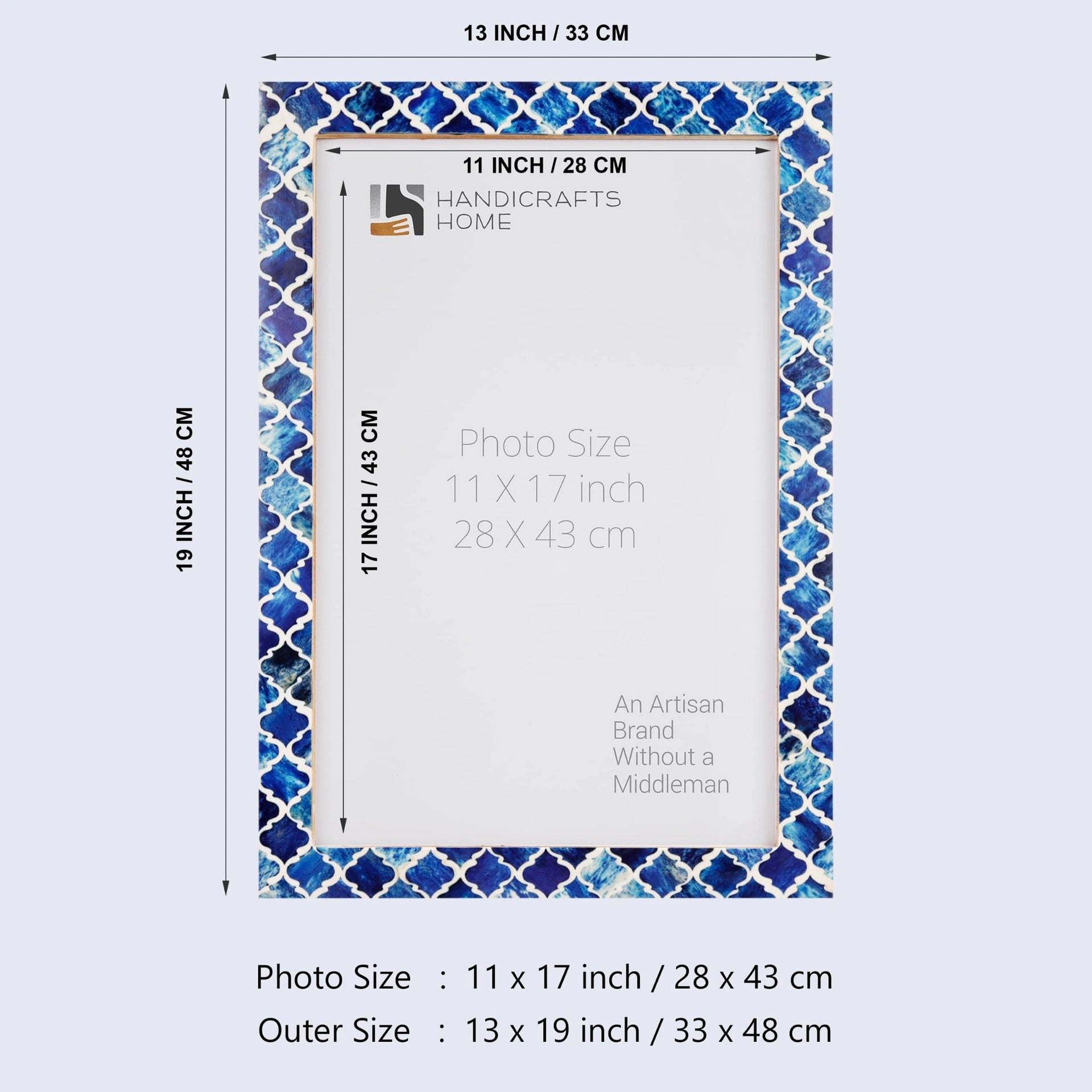 Poster Frames Moroccan Pattern Bone & Resin inlay collection, Blue ,4 Sizes
