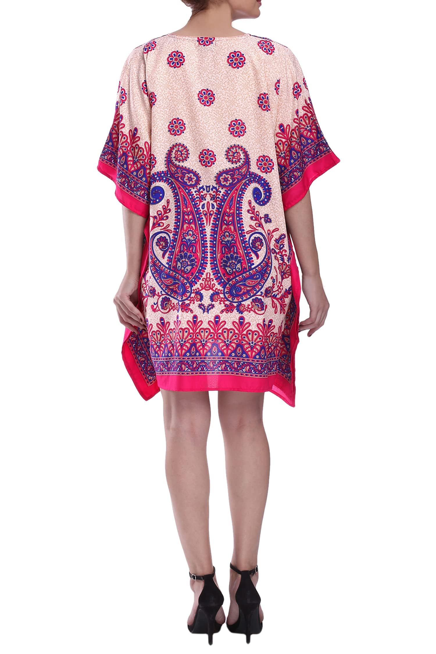 Women’s Long Kaftan Dress – Pink Printed Maxi Caftan | Plus Size Beach Cover-Up, Resort Wear & Lounge Dress (One Size)