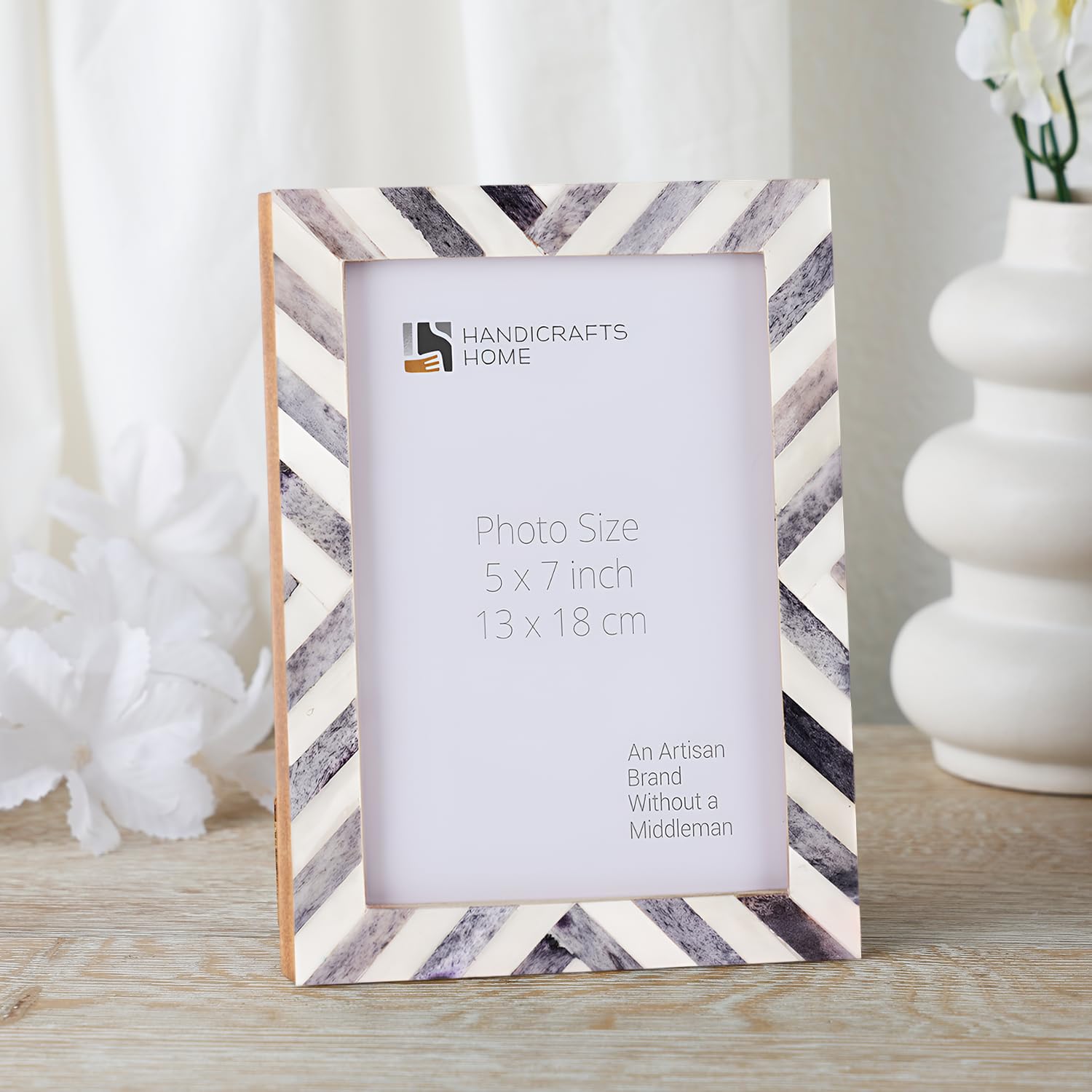 Picture Frame Chevron Pattern Collection Bone Inlay Grey – 3 Sizes