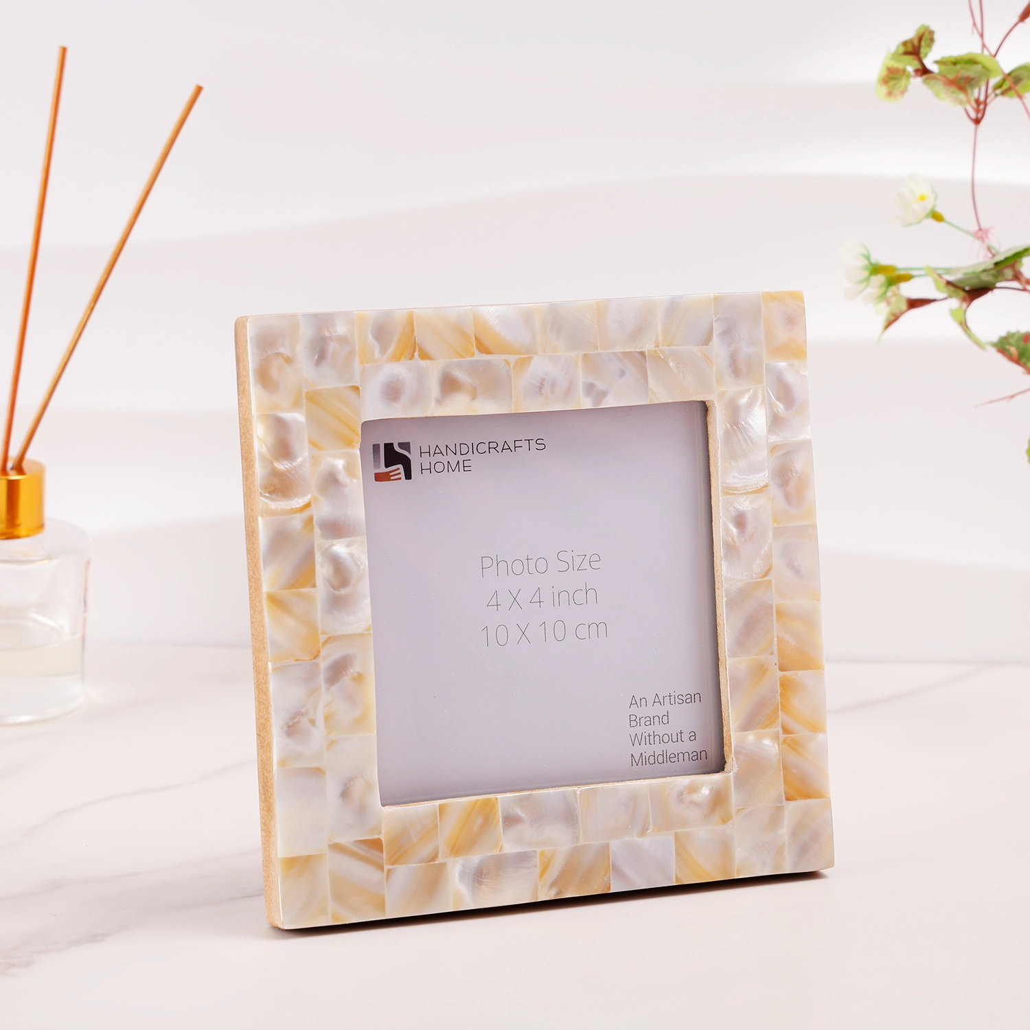 Square Baby Picture Frames Mother of Pearl 4x4 Inch, White