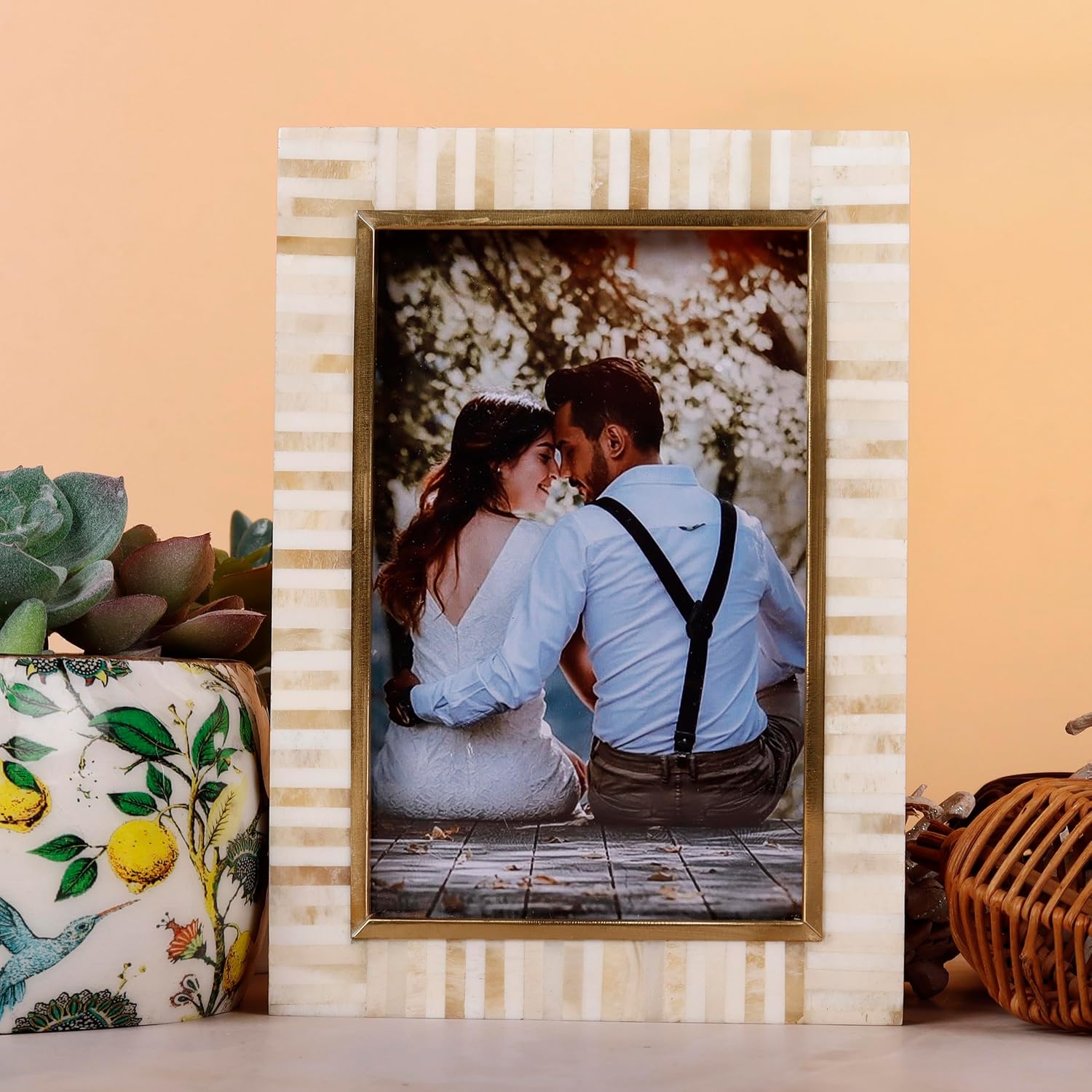 Picture Frames Halo Keys Pattern Bone Inlay White in 3 Sizes