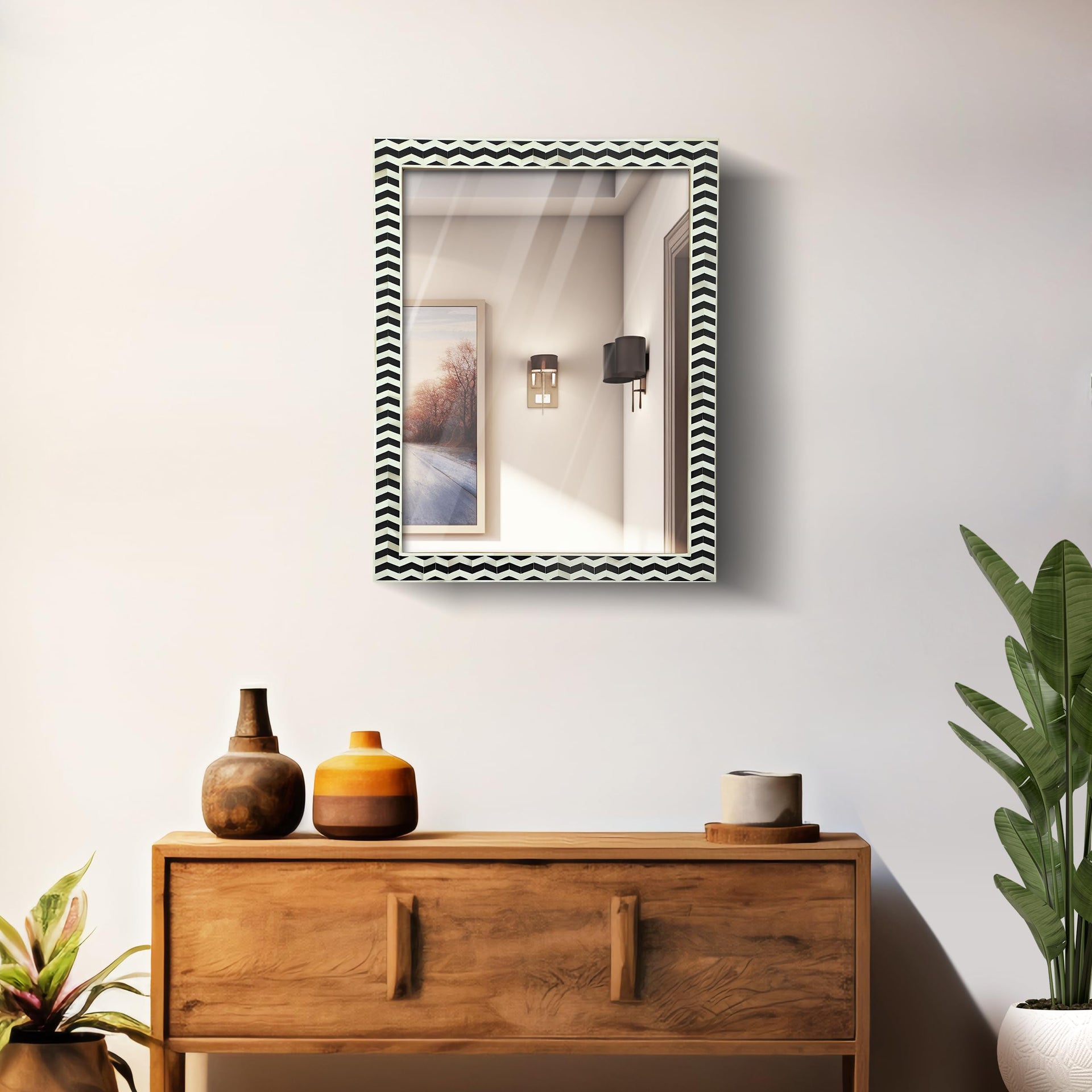 Make To Order Indigo Pattern Mirror Bone Inlay Collection - 20x16 inches