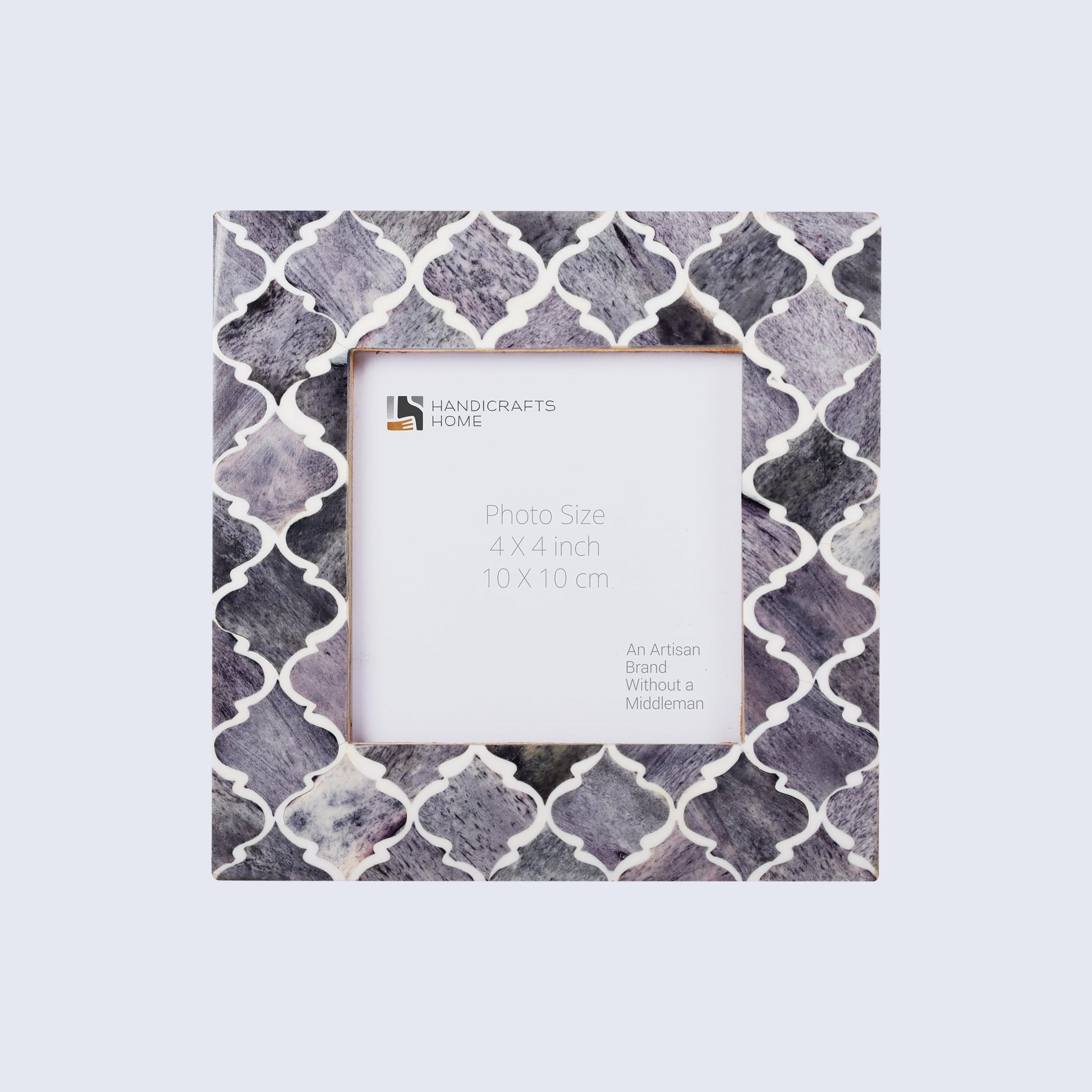 Square Baby Picture Frames Moroccan Pattern Bone & Resin Inlay 4x4 Inch, Grey