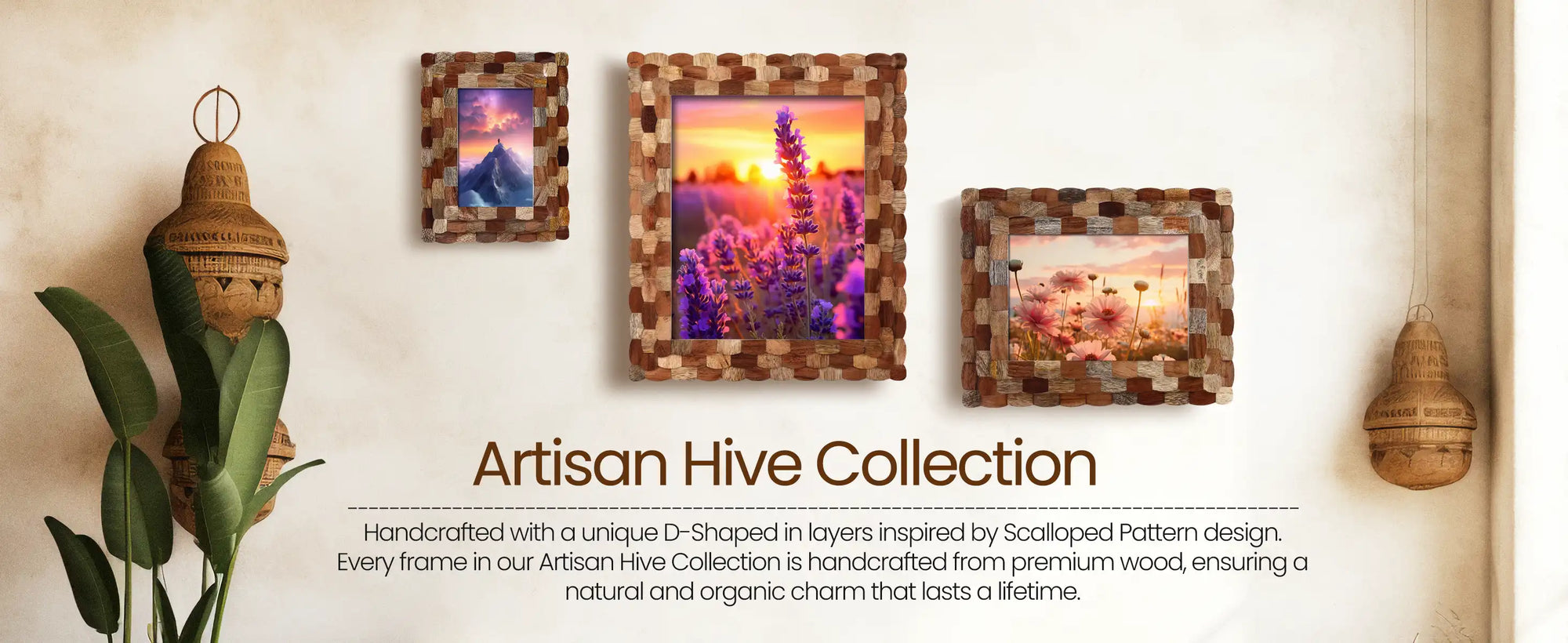 Picture Frames Artisan Hive Scalloped Pattern Wooden Collection in 3 Sizes