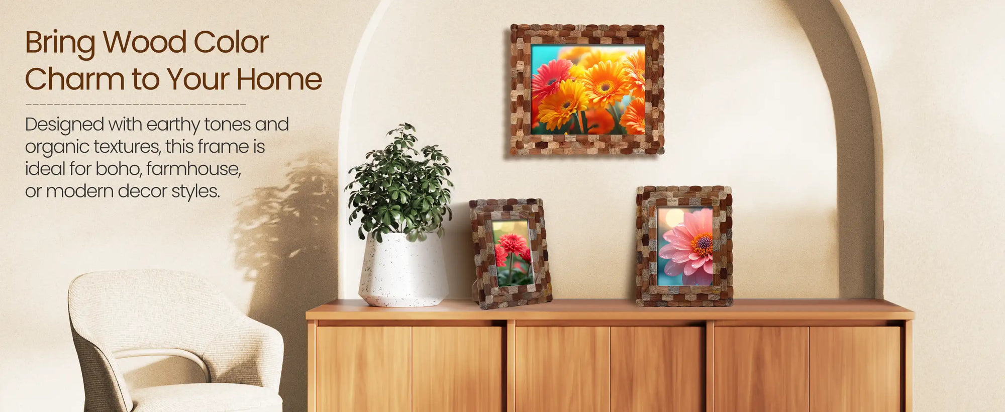 Picture Frames Artisan Hive Scalloped Pattern Wooden Collection in 3 Sizes