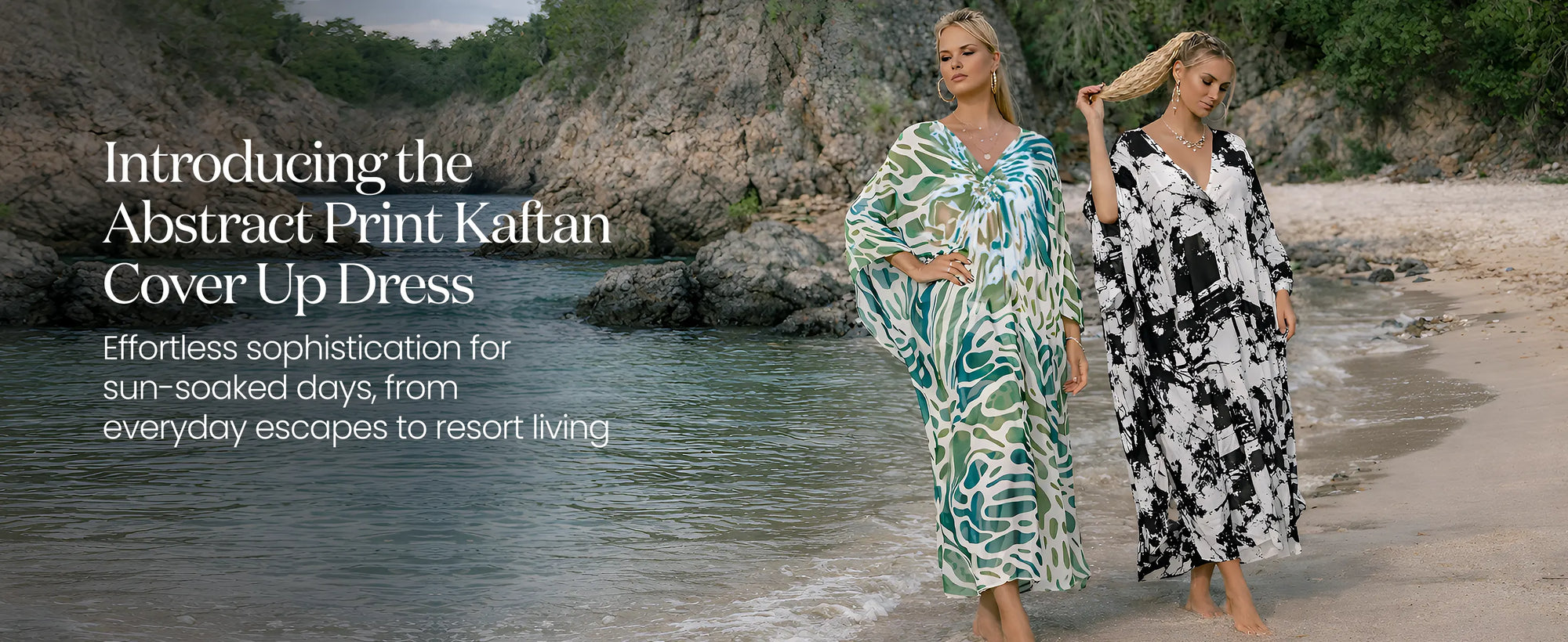 Kaftan Summer Dresses Braided V-Neck, Green-Abstract, S-3XL