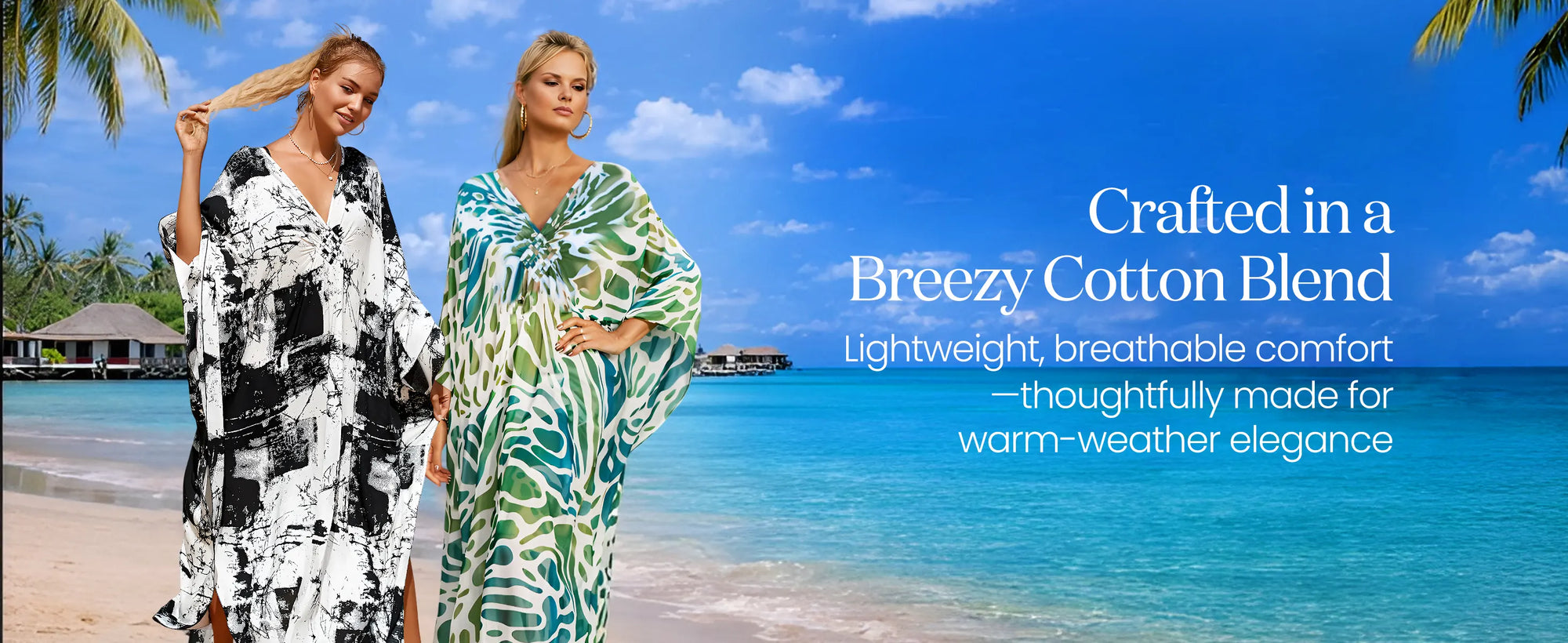 Kaftan Summer Dresses Braided V-Neck, Green-Abstract, S-3XL