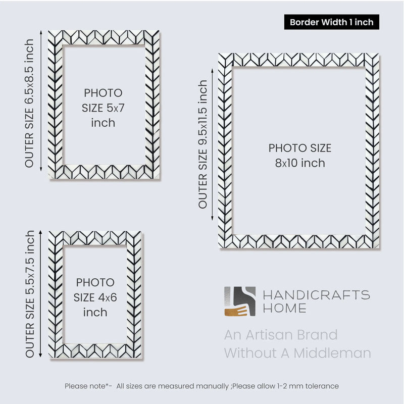 Size Chart for Picture Frames Artic Horizon Bone & Resin Inlay Collection in 3 Sizes