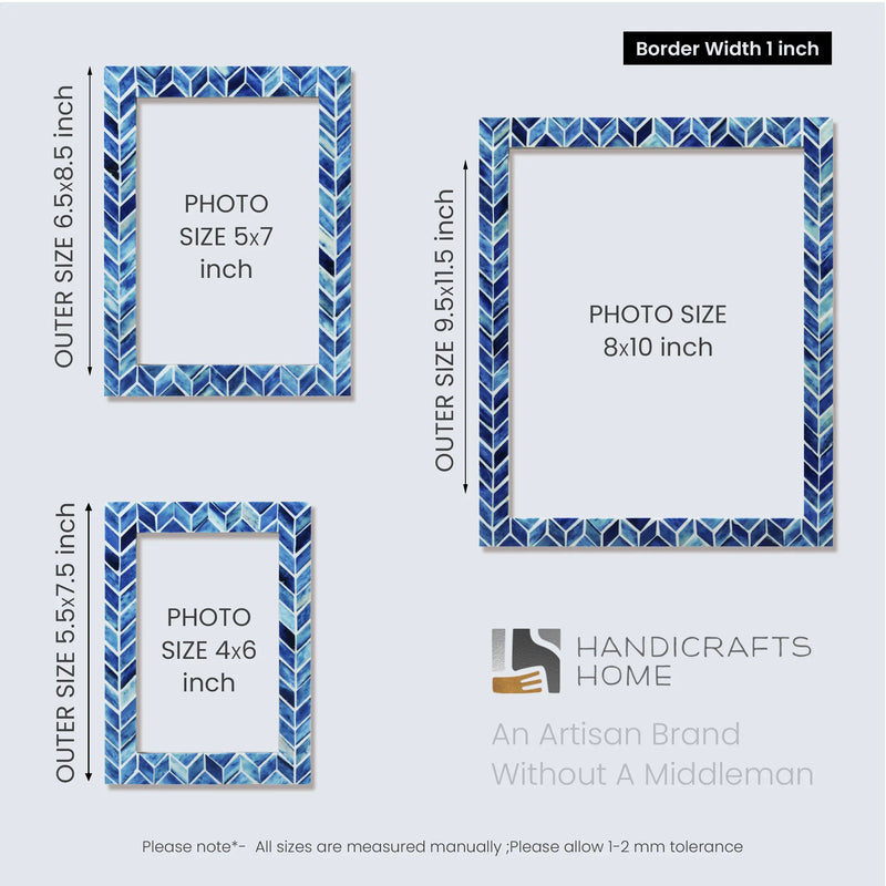 Size Chart for Picture Frames Artic Ice Pattern Bone & Resin Inlay Collection in 3 Sizes