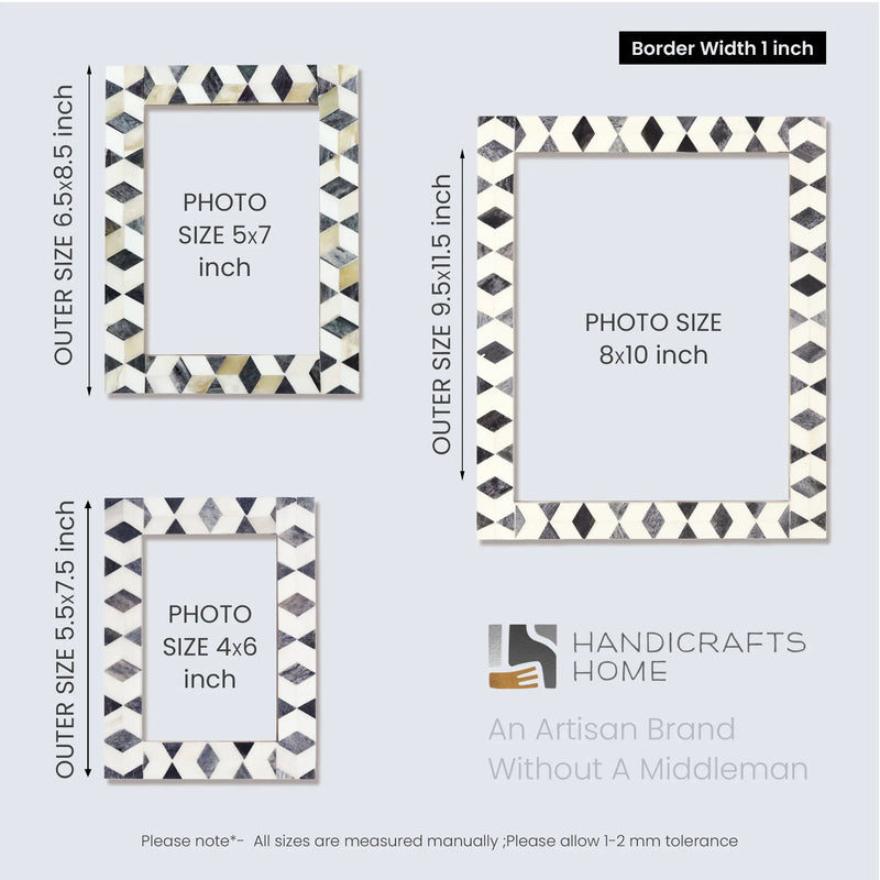 Size Chart for Arctic Moss collection White & Grey Picture Frame - 4x6, 5x7, and 8x10