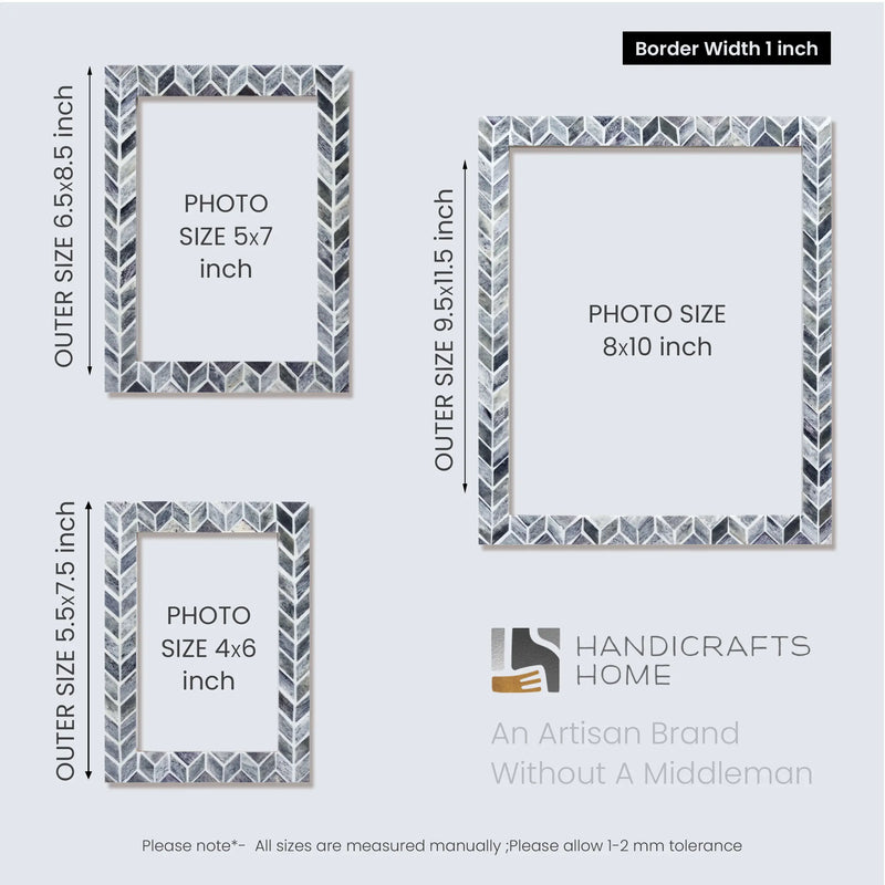 Size Chart for Picture Frames Artic Smoke Pattern Bone & Resin Inlay Collection in 3 Sizes