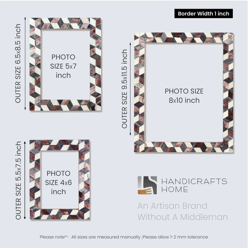 Size Chart for Picture Frames Artic Stone Pattern Bone Inlay Collection in 3 Sizes