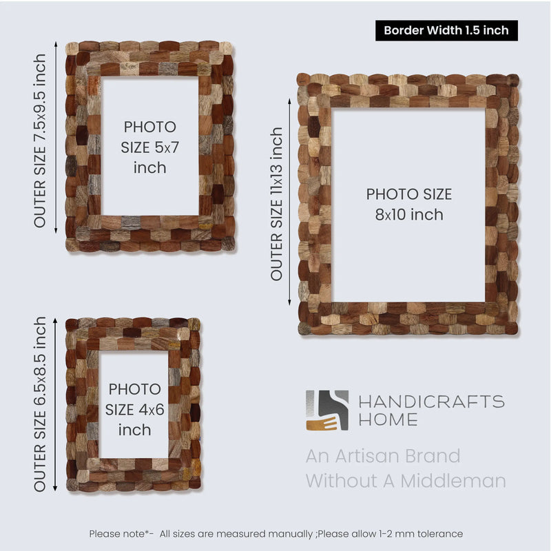 Size Chart for Picture Frames Artisan Hive Scalloped Pattern Wooden Collection in 3 Sizes