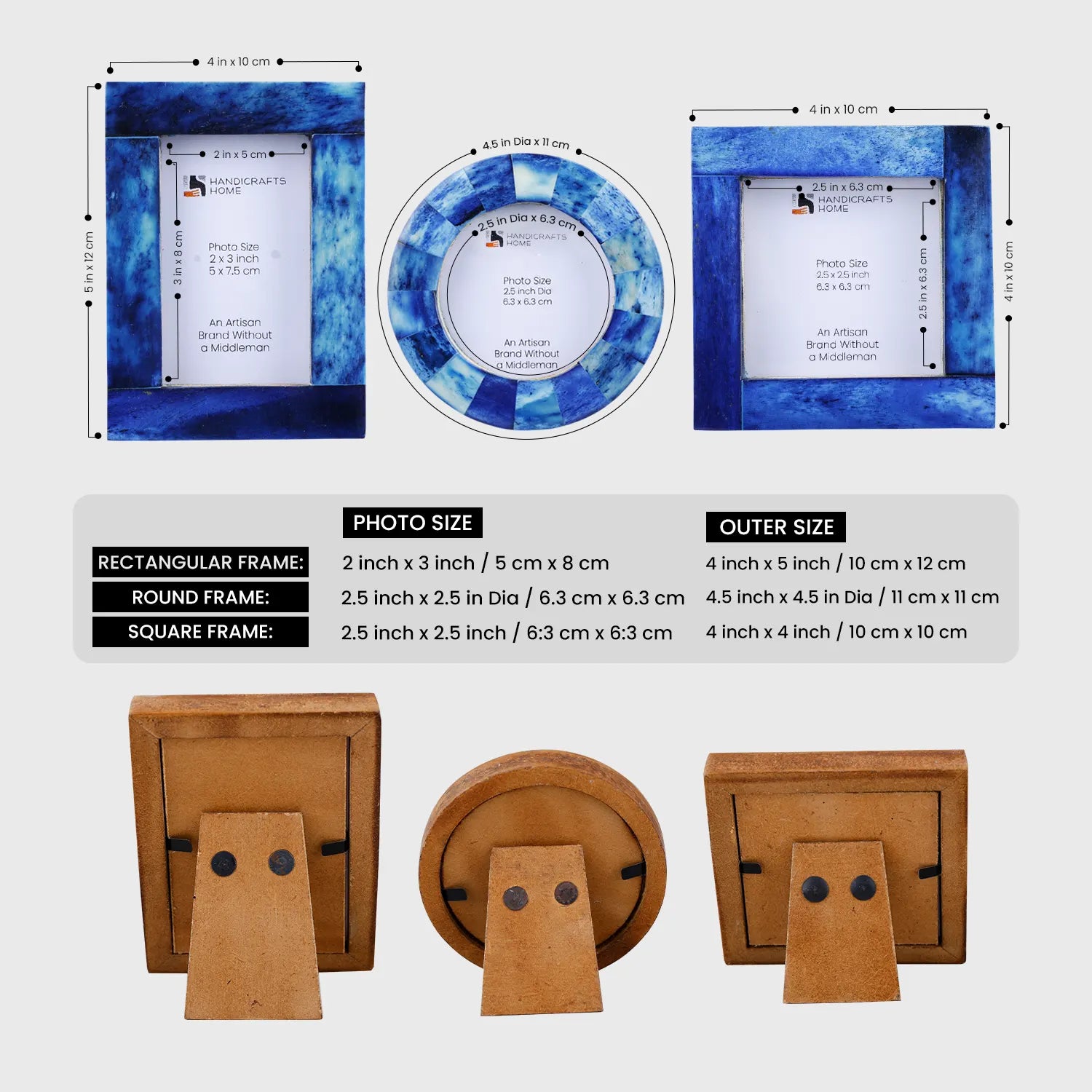 Baby Picture Frames Classic Bone Inlay in Blue, Set of 3