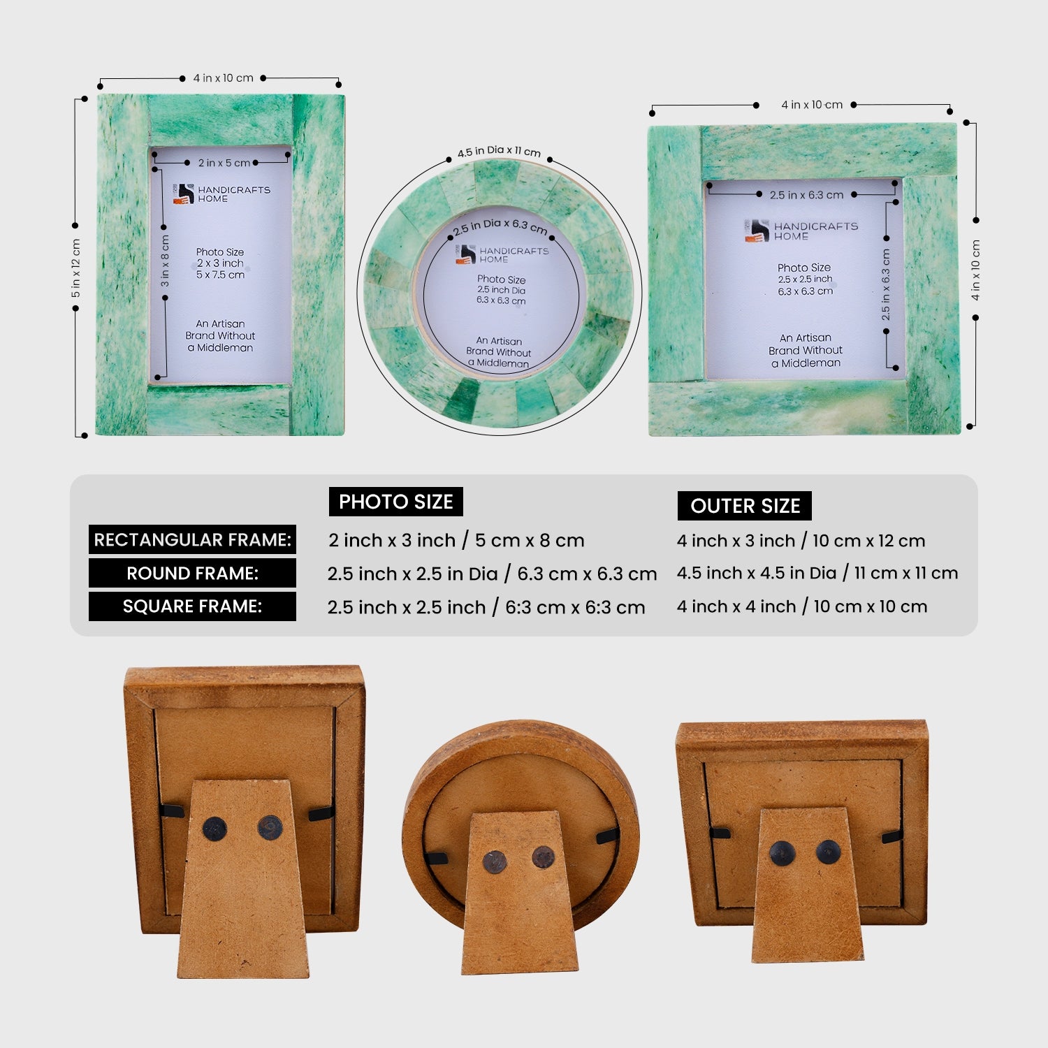 Baby Picture Frames Classic Bone Inlay in Green, Set of 3