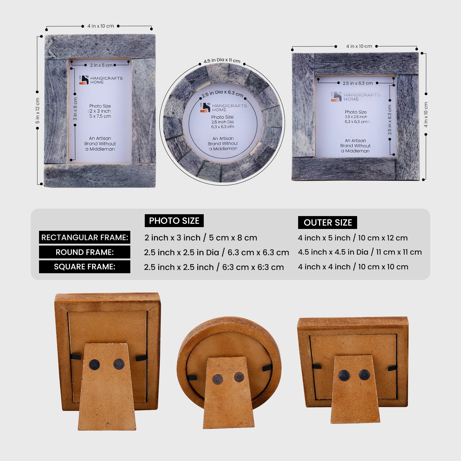 Baby Picture Frames Classic Bone Inlay in Grey, Set of 3