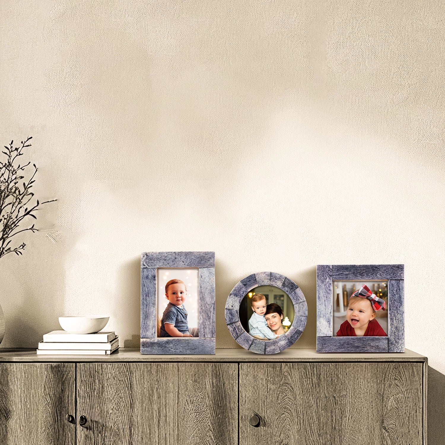Baby Picture Frames Classic Collection Bone Inlay, Grey, Set of 3