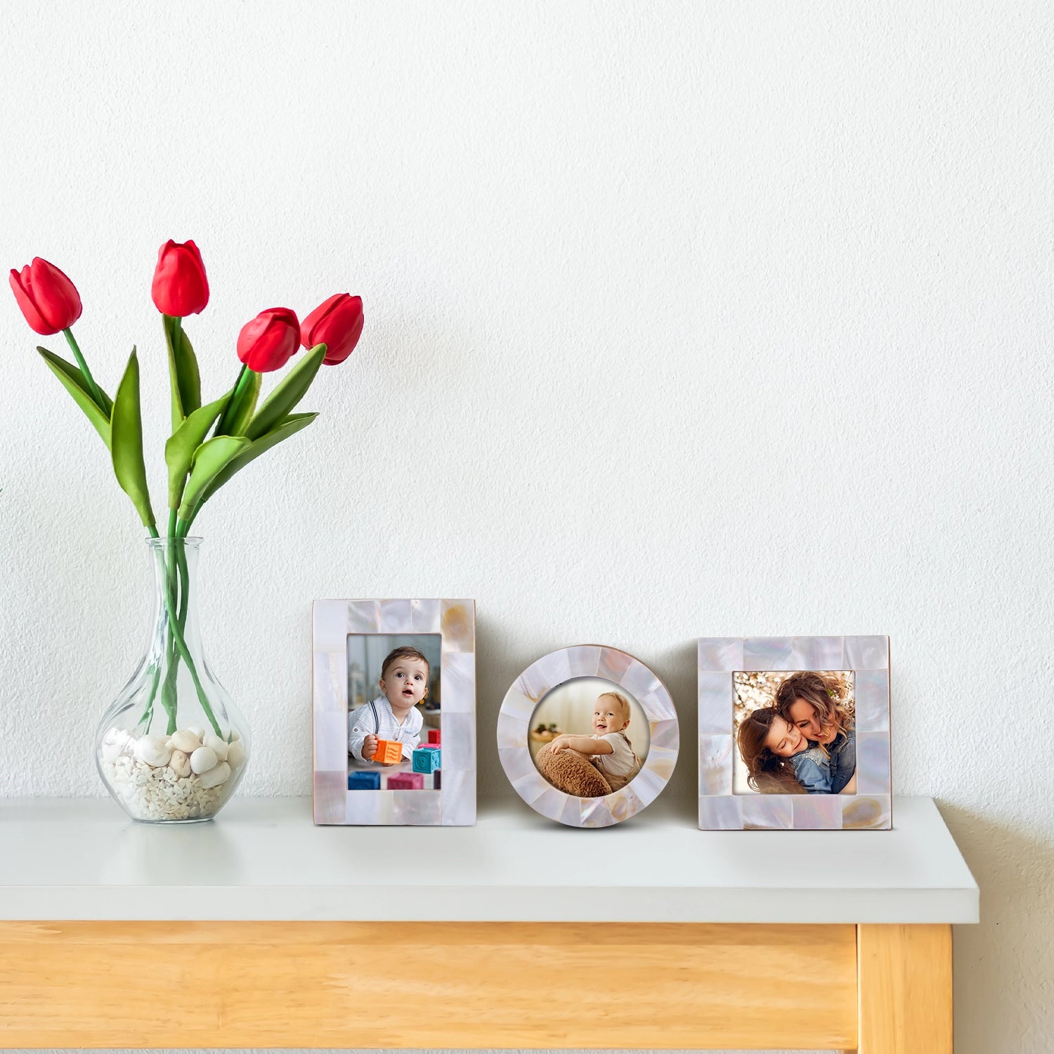 Picture Frame Set of 3 Baby Mother of Pearl Collection Mother of Pearl White – 4x4