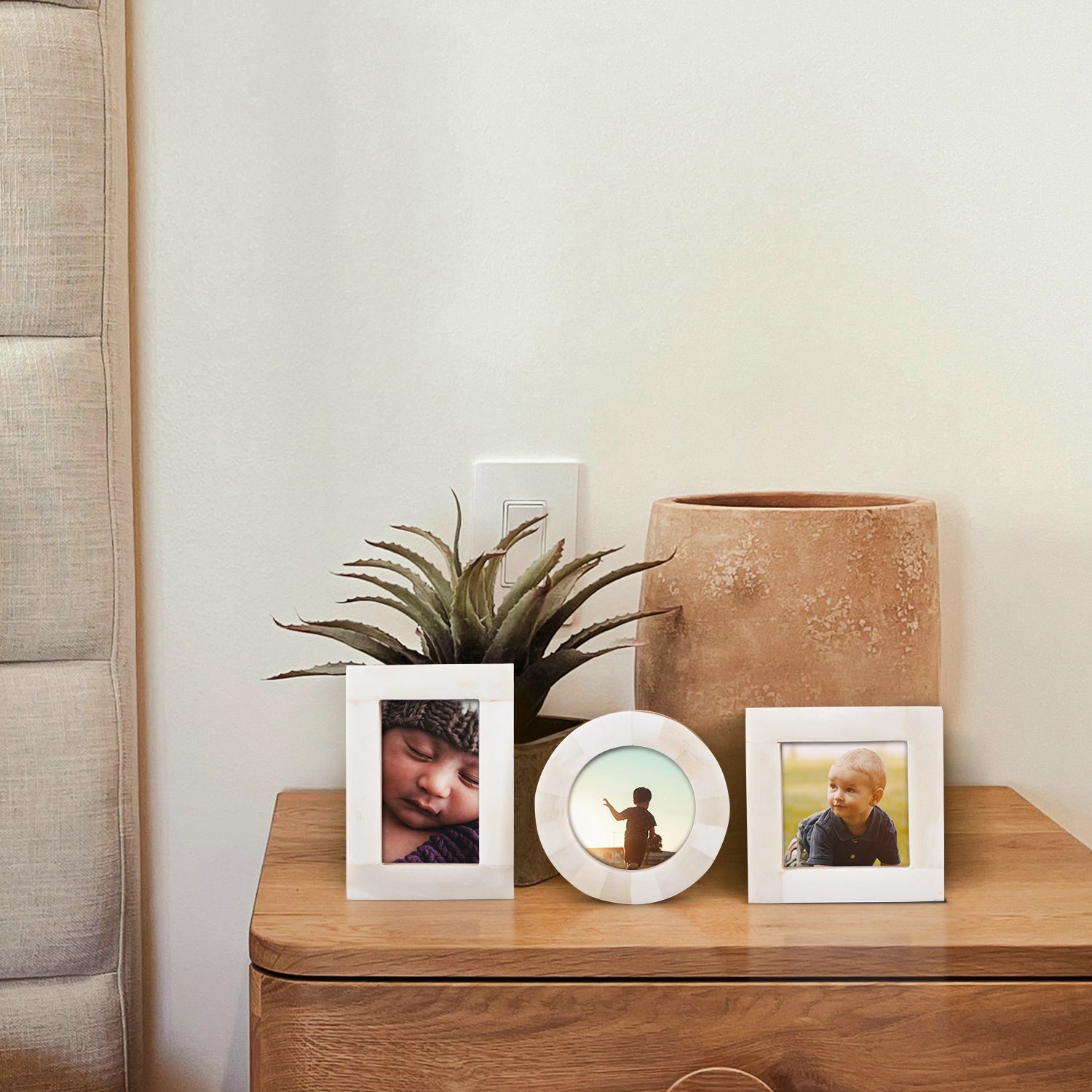 Baby Picture Frames Classic Collection Bone Inlay, White, Set of 3