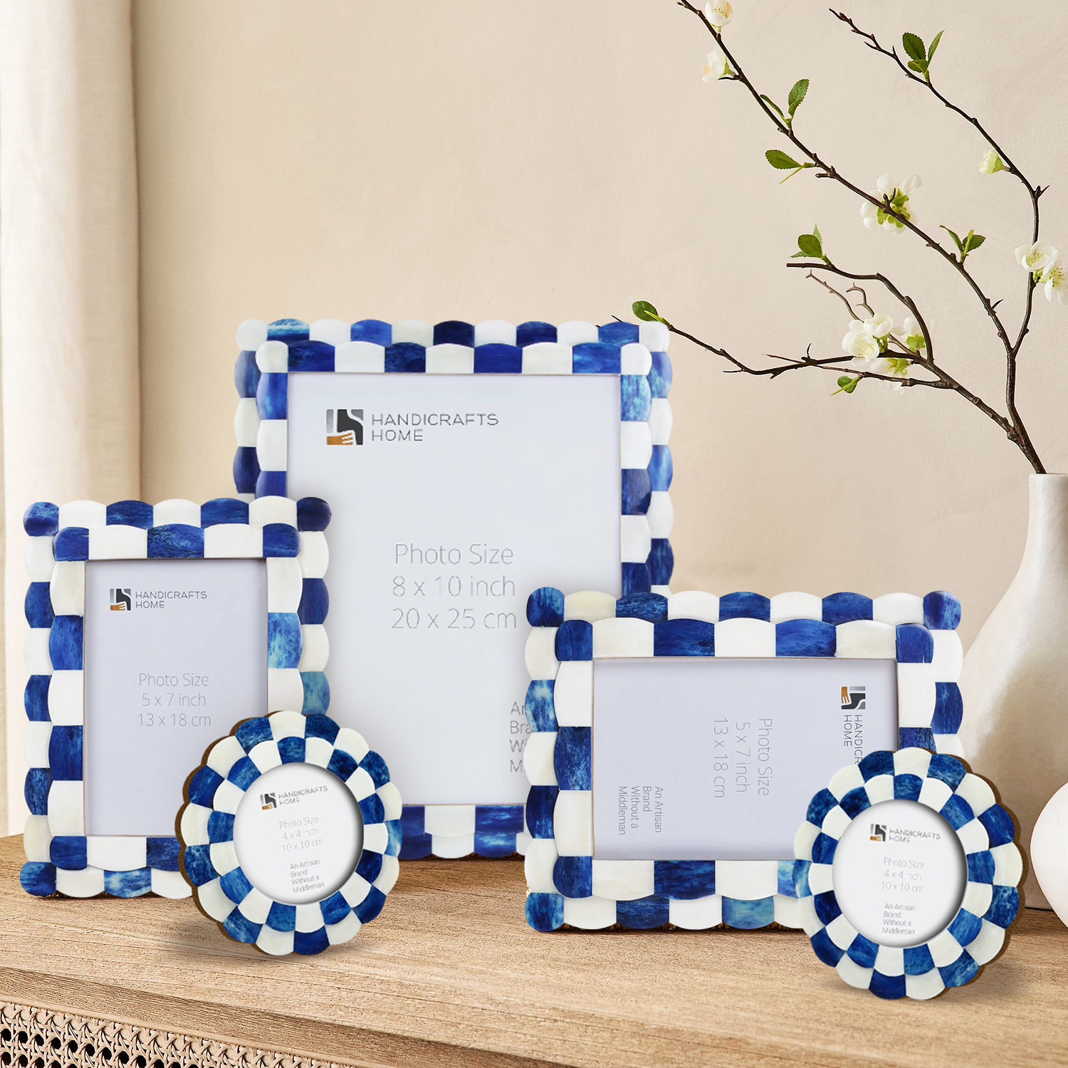 Scalloped Picture Frames Combo Pack of 5, Blue & White