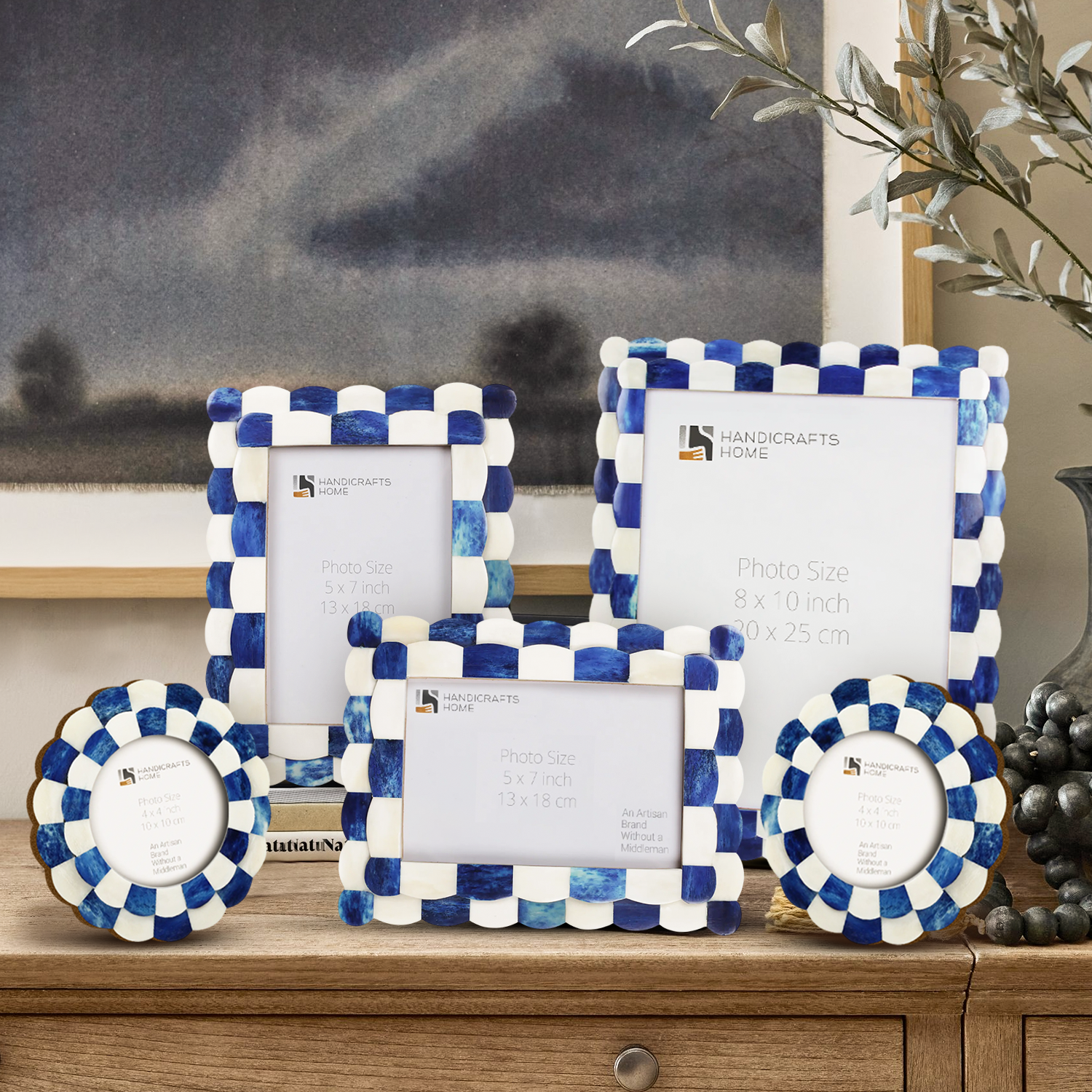 Scalloped Picture Frames Combo Pack of 5, Blue & White