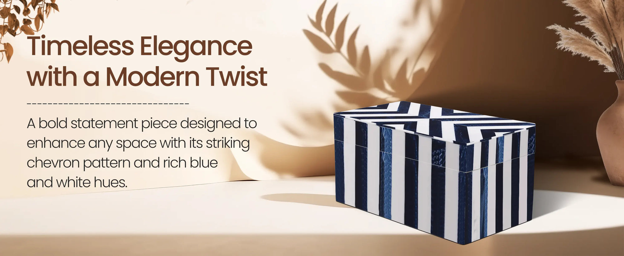 Chevron Pattern Decorative Storage Box, Bone Inlay in 6 Sizes, Blue & White