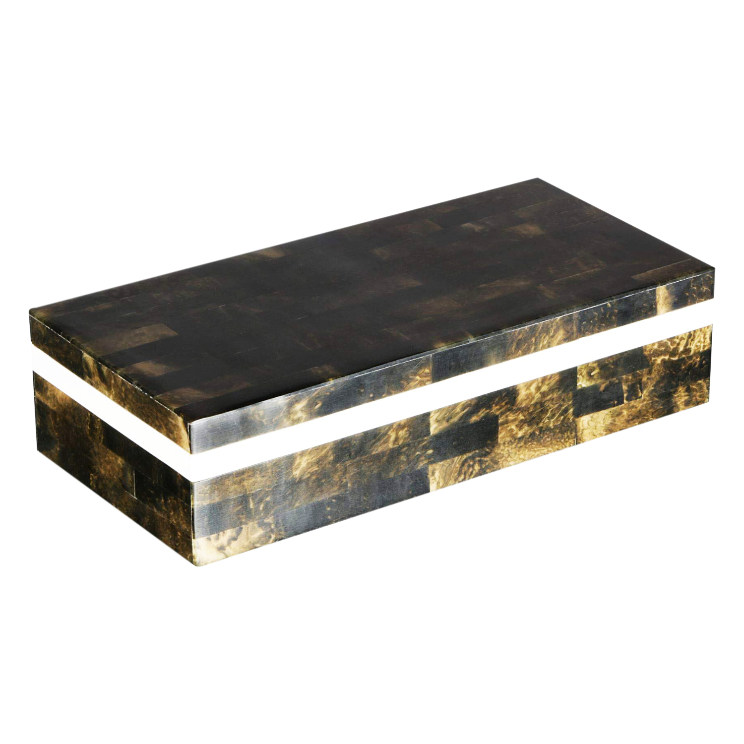 Decorative Storage Box Bone & Resin Inlay in 10x4x2.5 Inch, Black & White