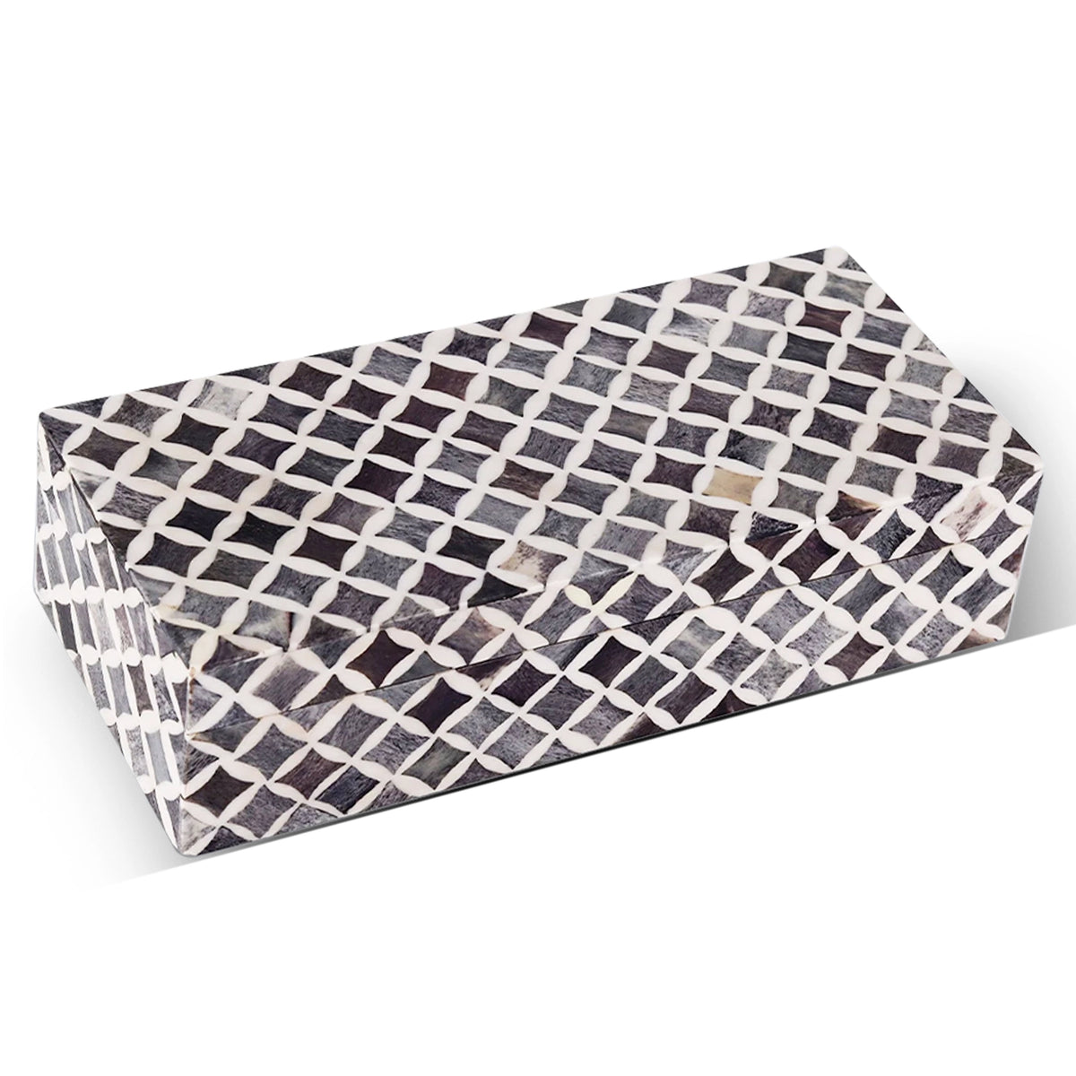 Decorative Storage Box Star Pattern  Bone & Resin Inlay - Grey, 7 Sizes