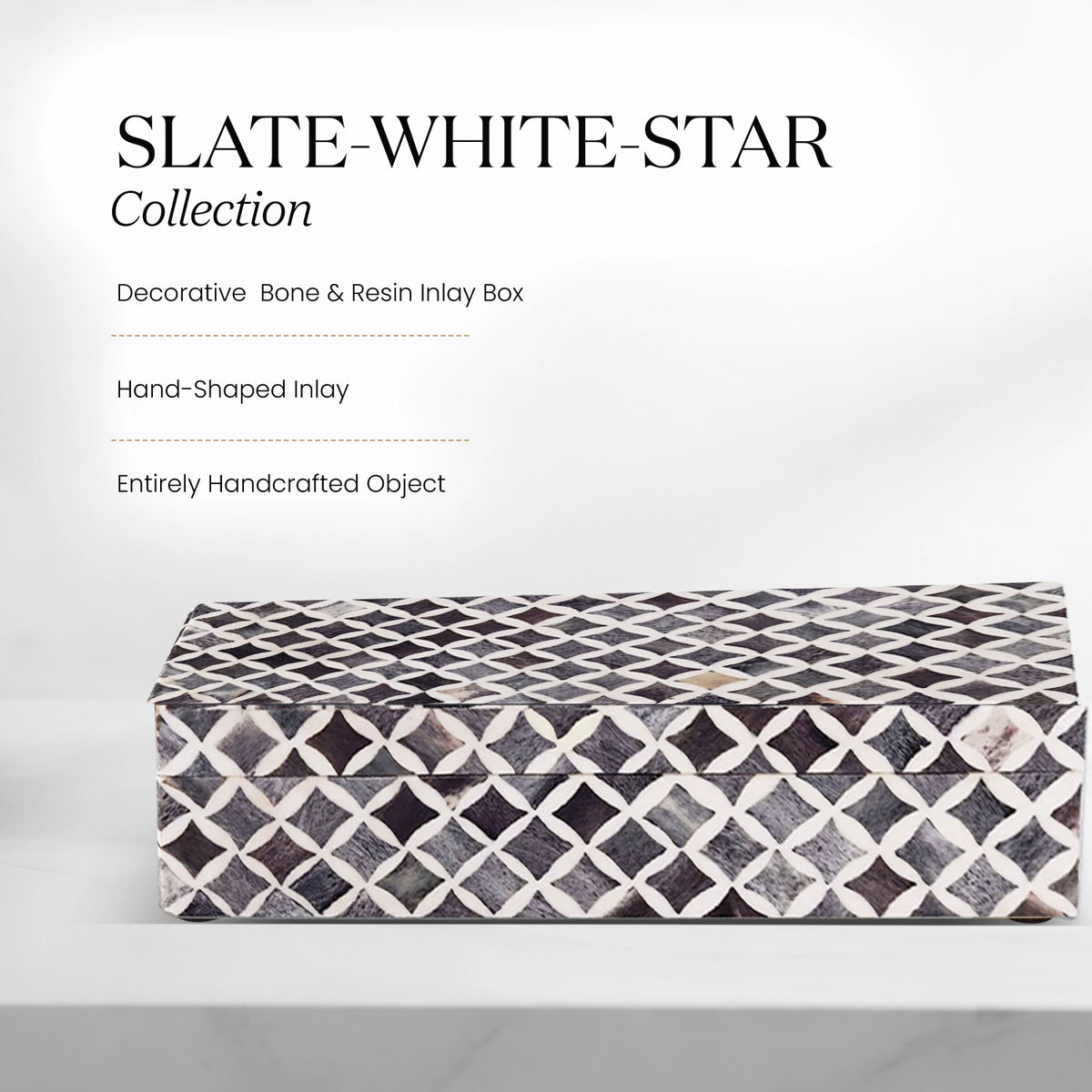 Decorative Storage Box Star Pattern  Bone & Resin Inlay - Grey, 7 Sizes