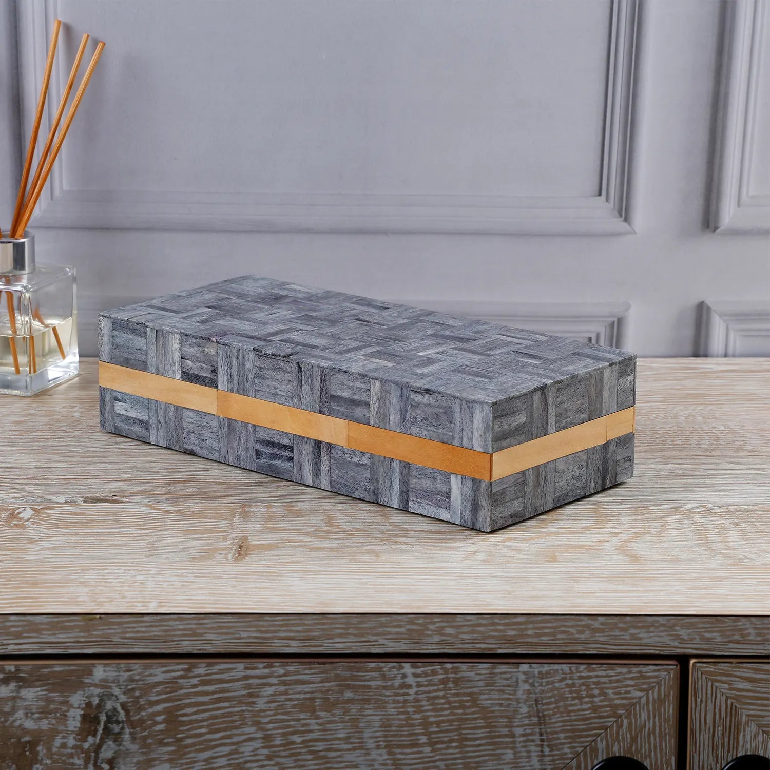 decorative storage box brick pattern bone inlay in 3 sizes  grey brown