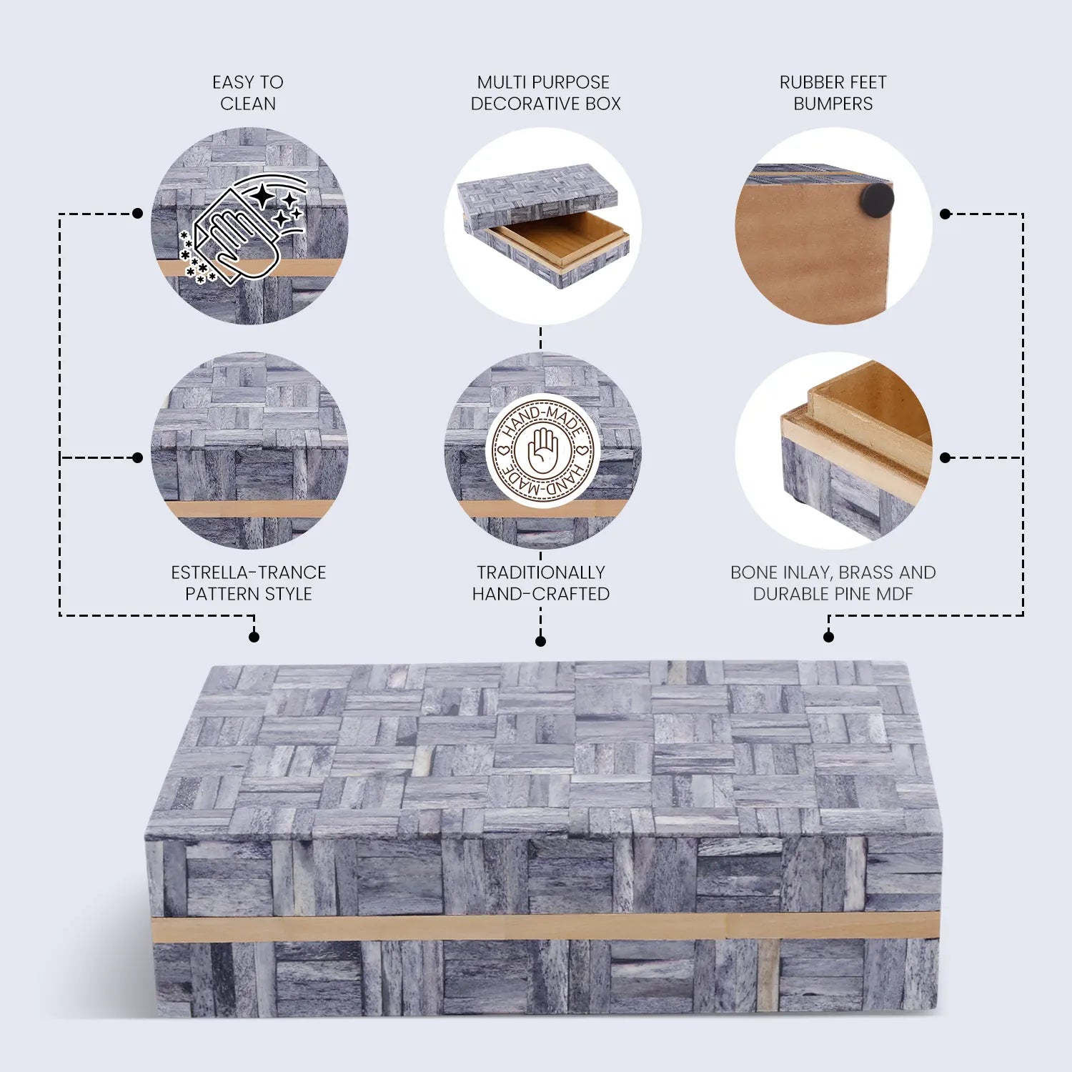 Brick Pattern Decorative Storage Box, Resin Inlay in 3 Sizes, Grey-Brown