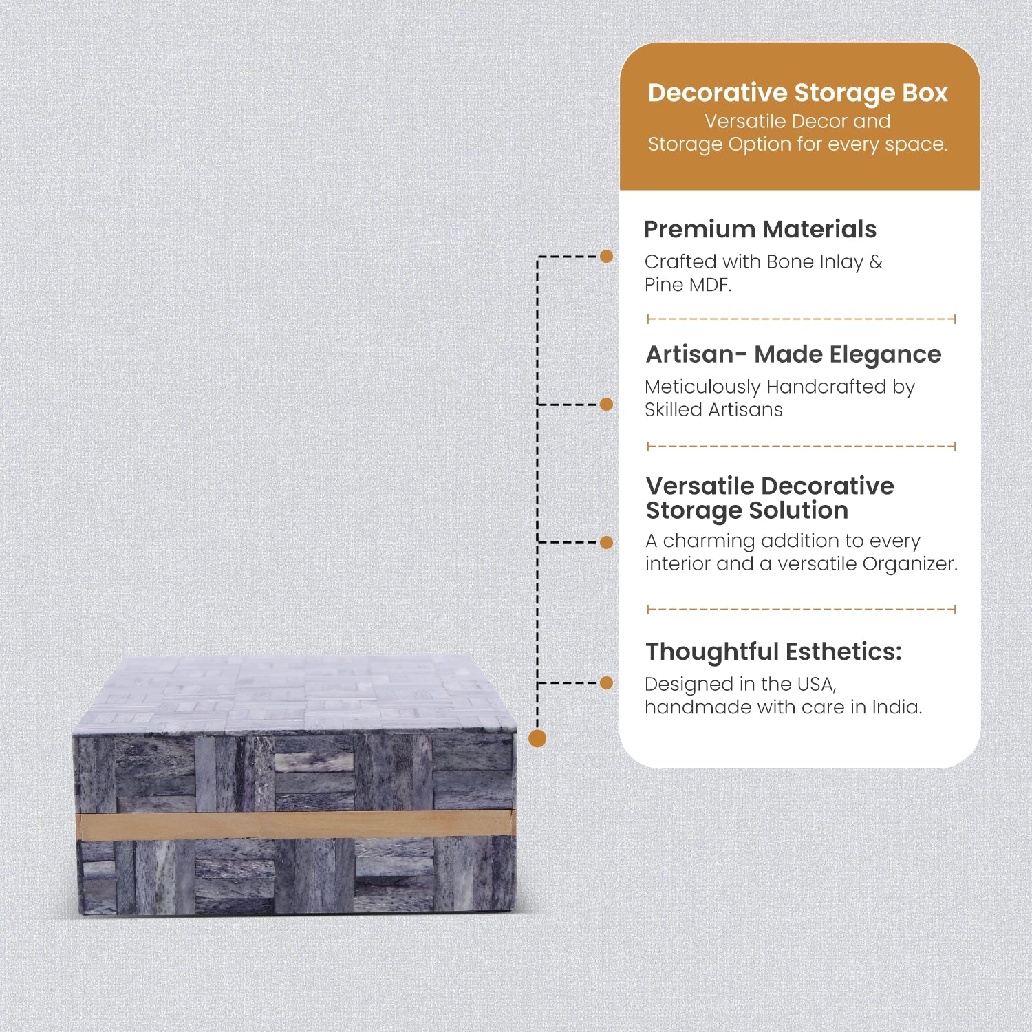Decorative Storage Box Brick Pattern Bone Inlay Grey & Brown in 3 Sizes