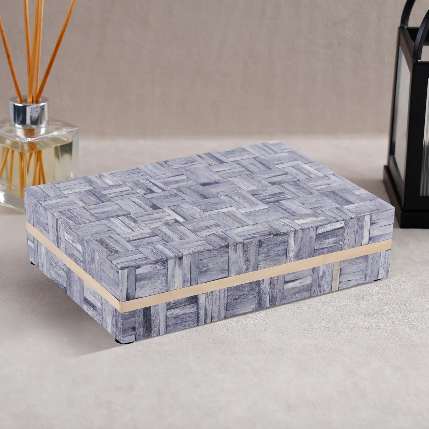 Brick Pattern Decorative Storage Box, Resin Inlay in 3 Sizes, Grey-Brown