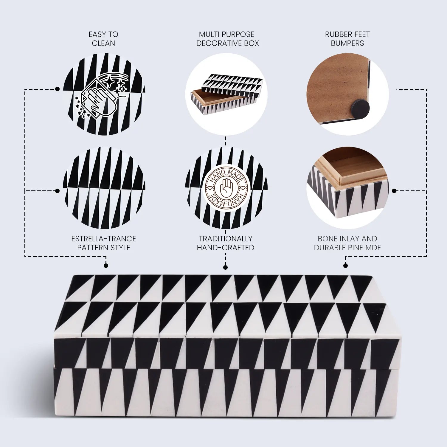 Monochrome Decorative Storage Box with Lid– 10x6x2.5” Coffee Table Organizer