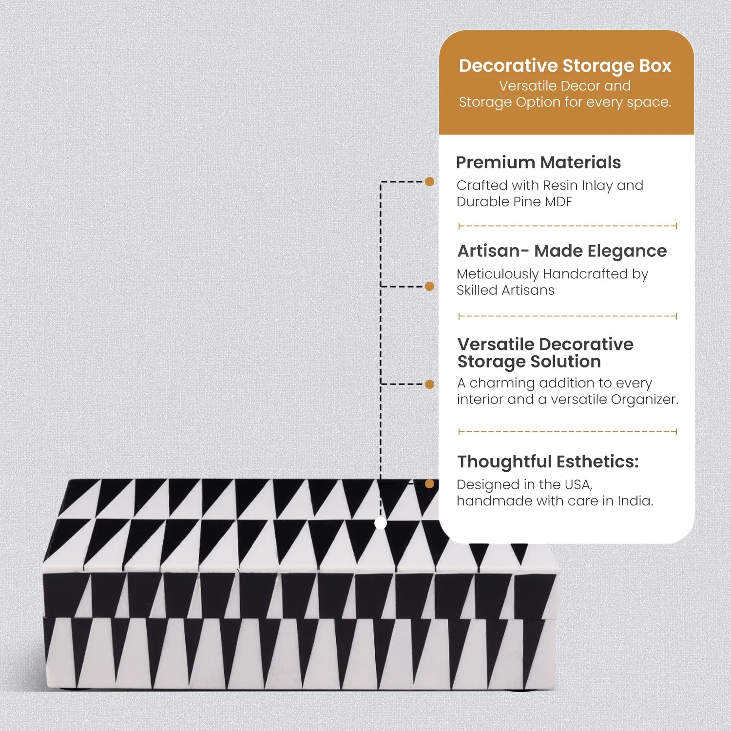 Decorative Storage Box Monochrome Collection Wood & Resin Inlay Black & White – 10x6"