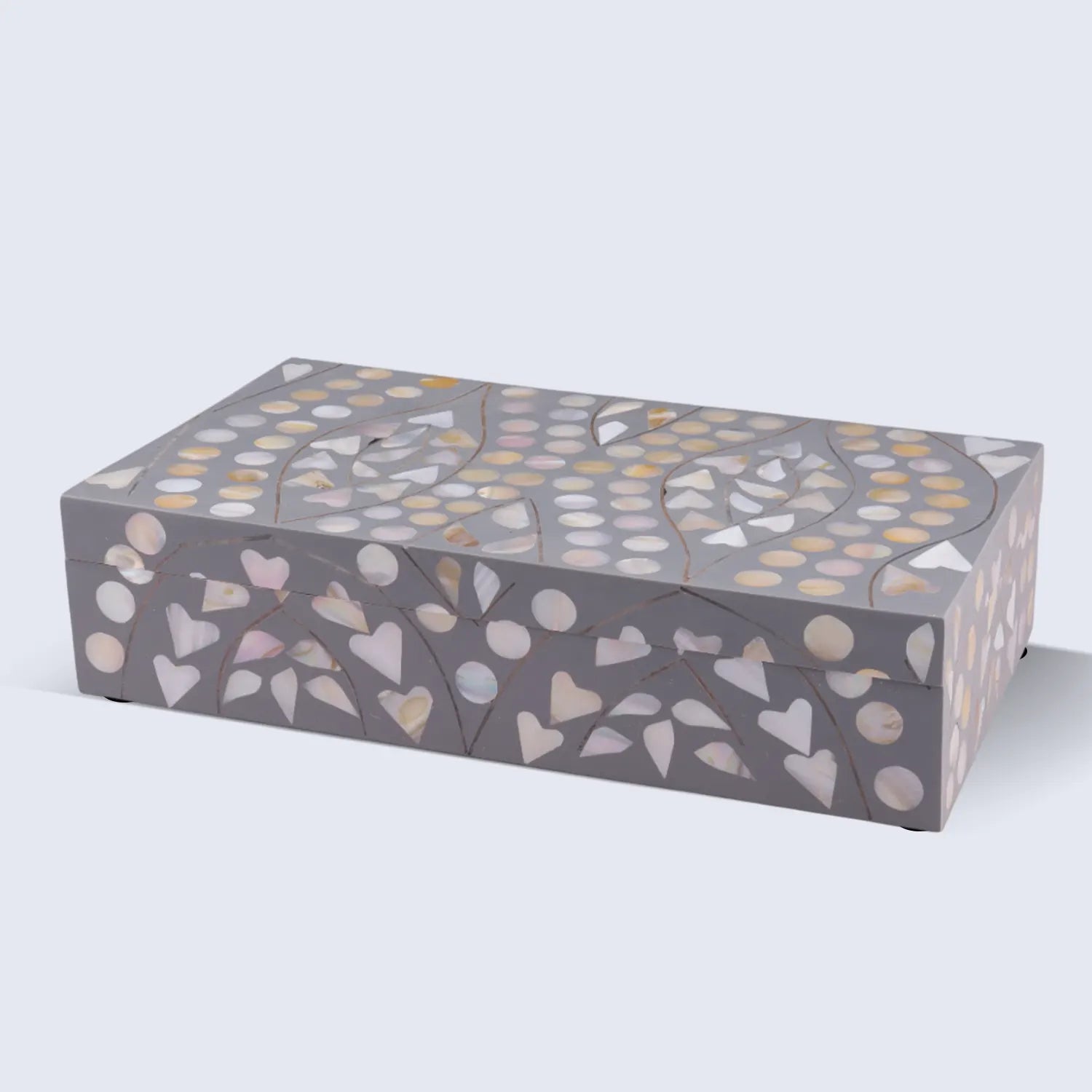 Polka & Prism Pattern Decorative Storage Box, Resin Inlay, Grey