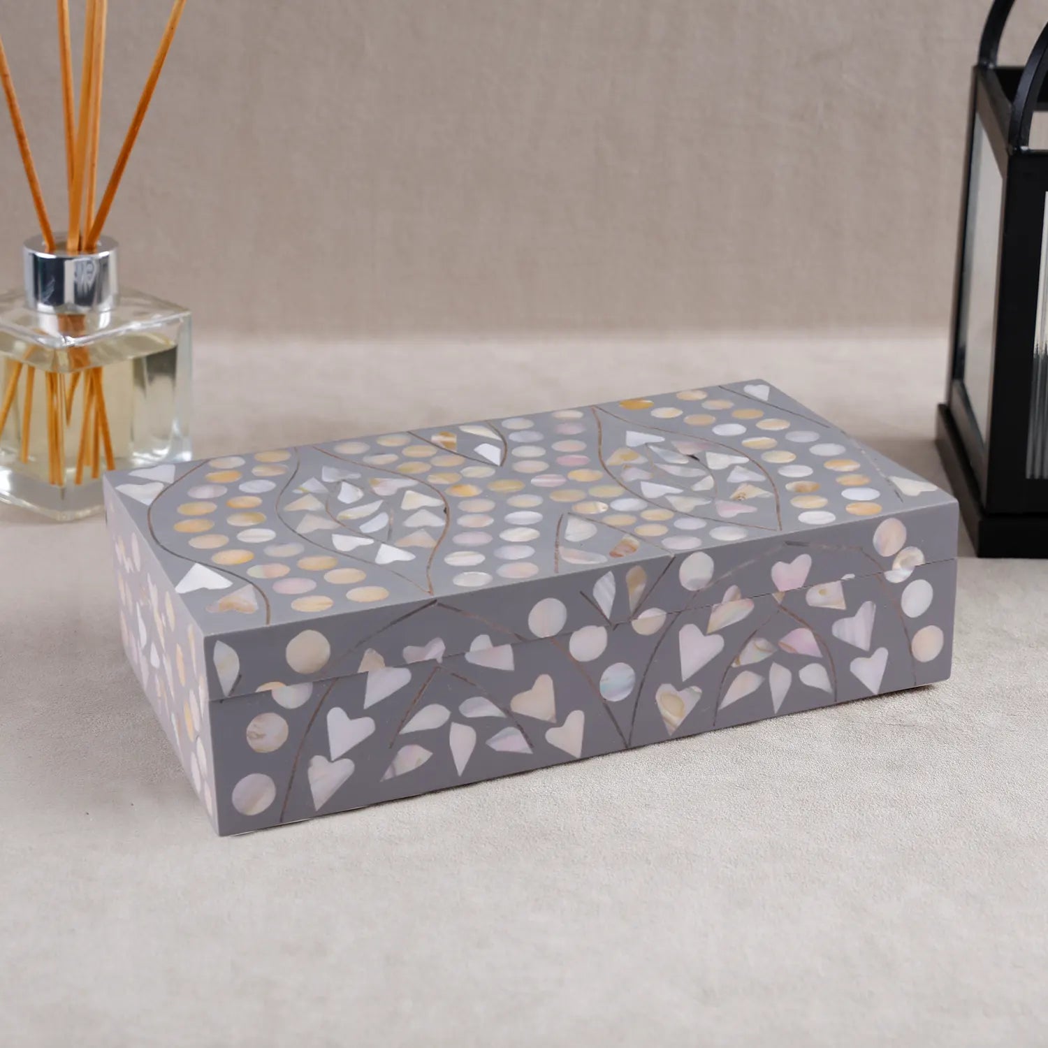 Decorative Storage Box Polka Prism Collection Resin Inlay Grey – 10x6"