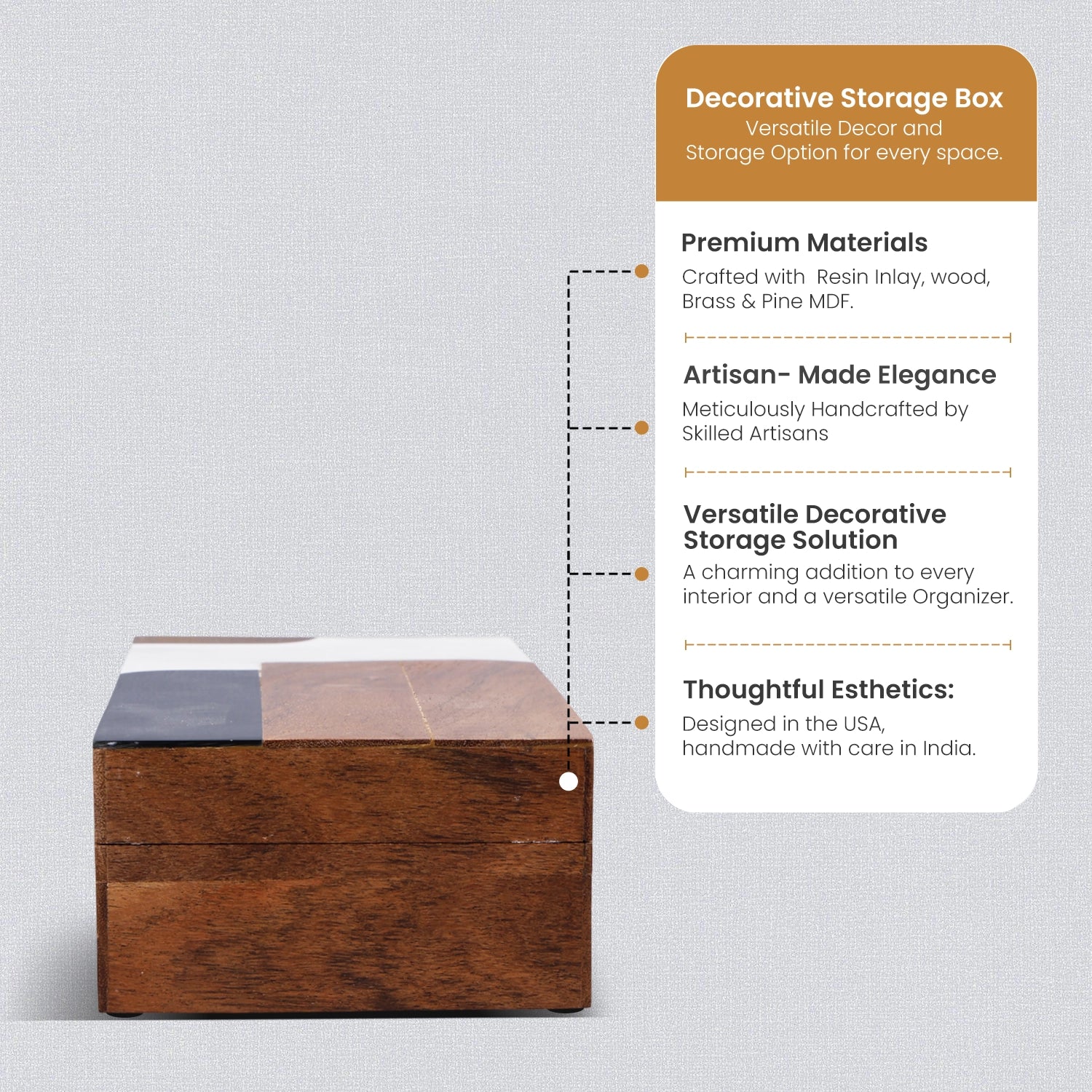 Decorative Storage Box Abstract Block Pattern Resin Inlay & Brass , 3 Sizes