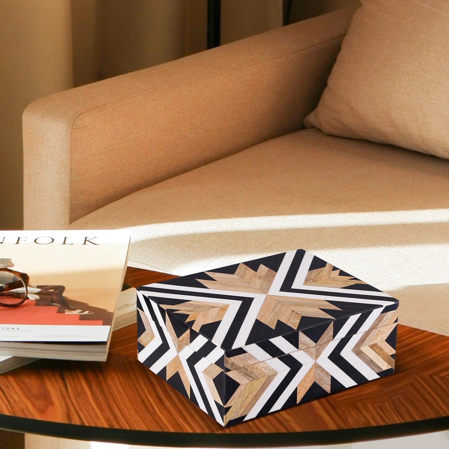 decorative storage box herringbone pattern resin inlay in 4 sizes