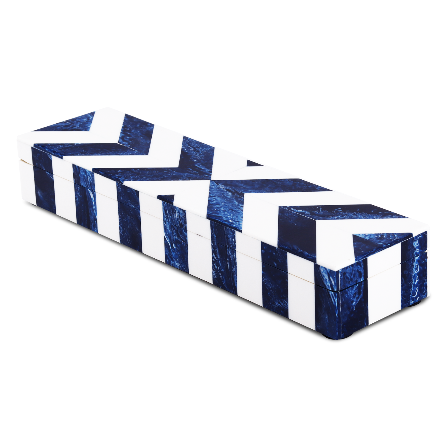 Chevron Pattern Decorative Storage Box, Bone Inlay in 6 Sizes, Blue & White