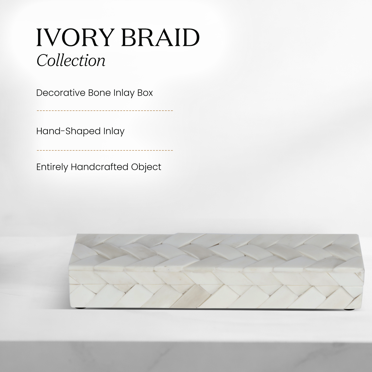 Ivory Braid Bone Inlay Decorative Box White Hand Woven Decor