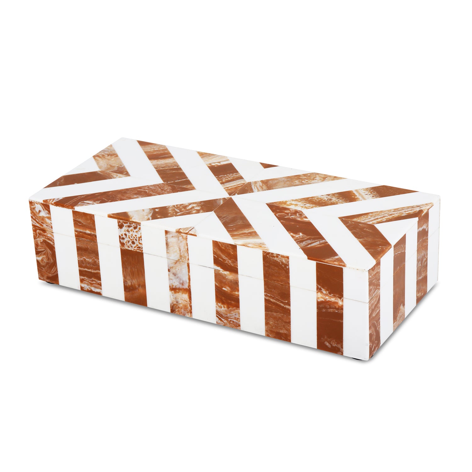 Chevron Pattern Decorative Storage Box, Bone Inlay in 6 Sizes, Brown & White